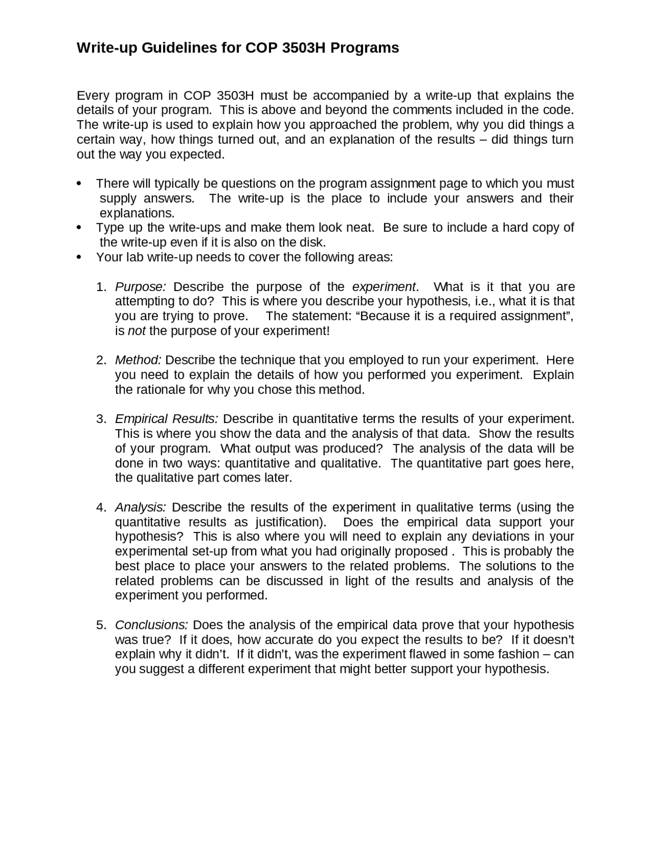 Write Up Guidelines - Computer Science II  COP 17 - Docsity