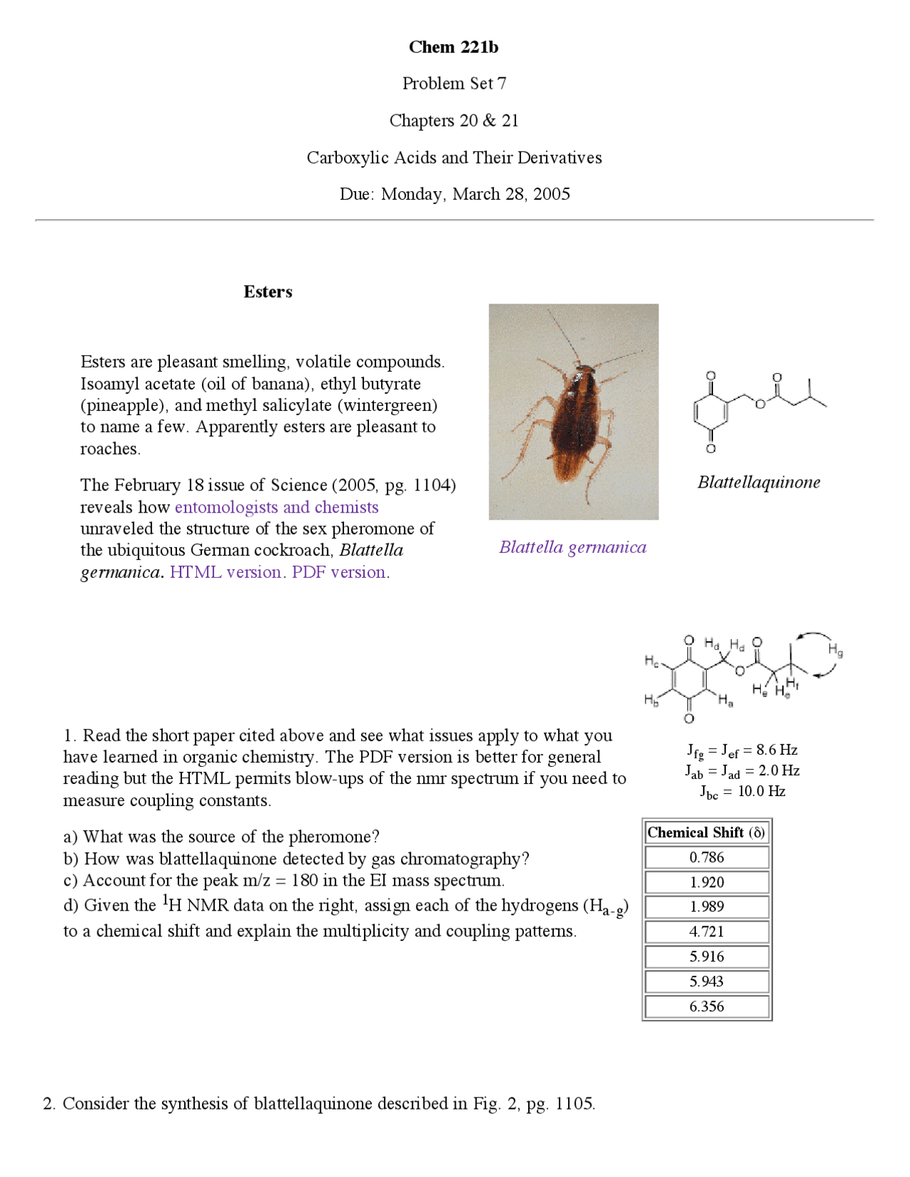 Problem Set #7 - Organic Chemistry of Life Processes | CHEM 221 - Docsity