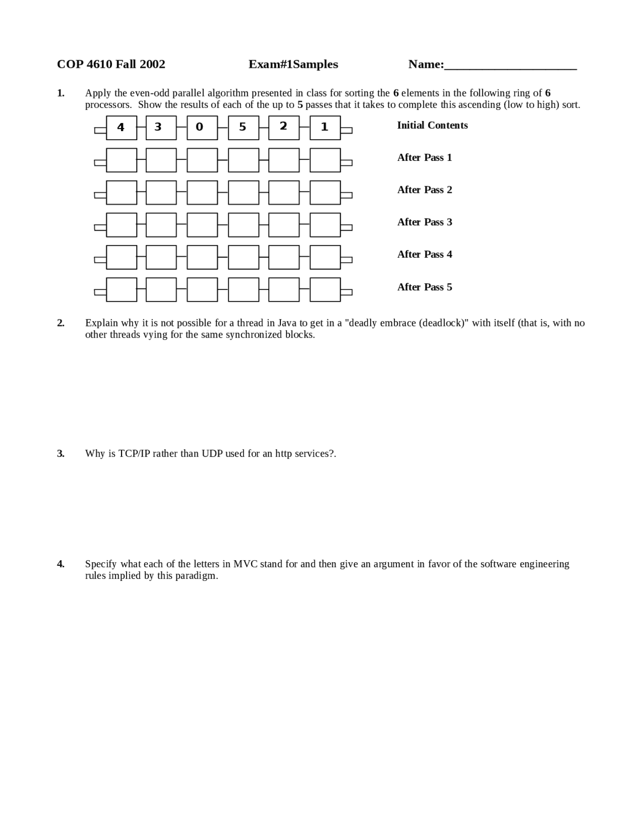 Samples for Exam 1 - Operating Systems Laboratory | COP 4610 - Docsity
