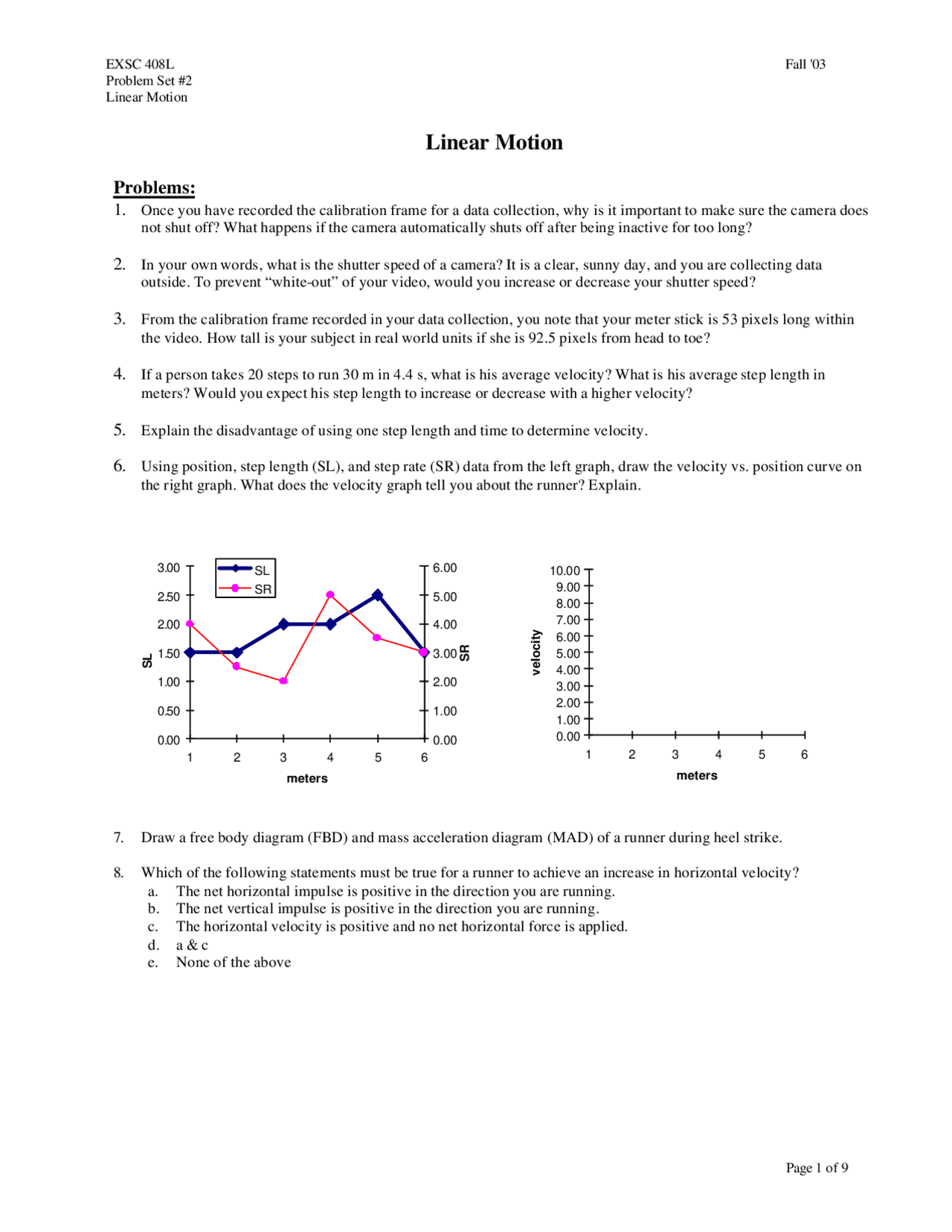 Linear Motion Problem Set Two Solutions EXSC 408L Docsity