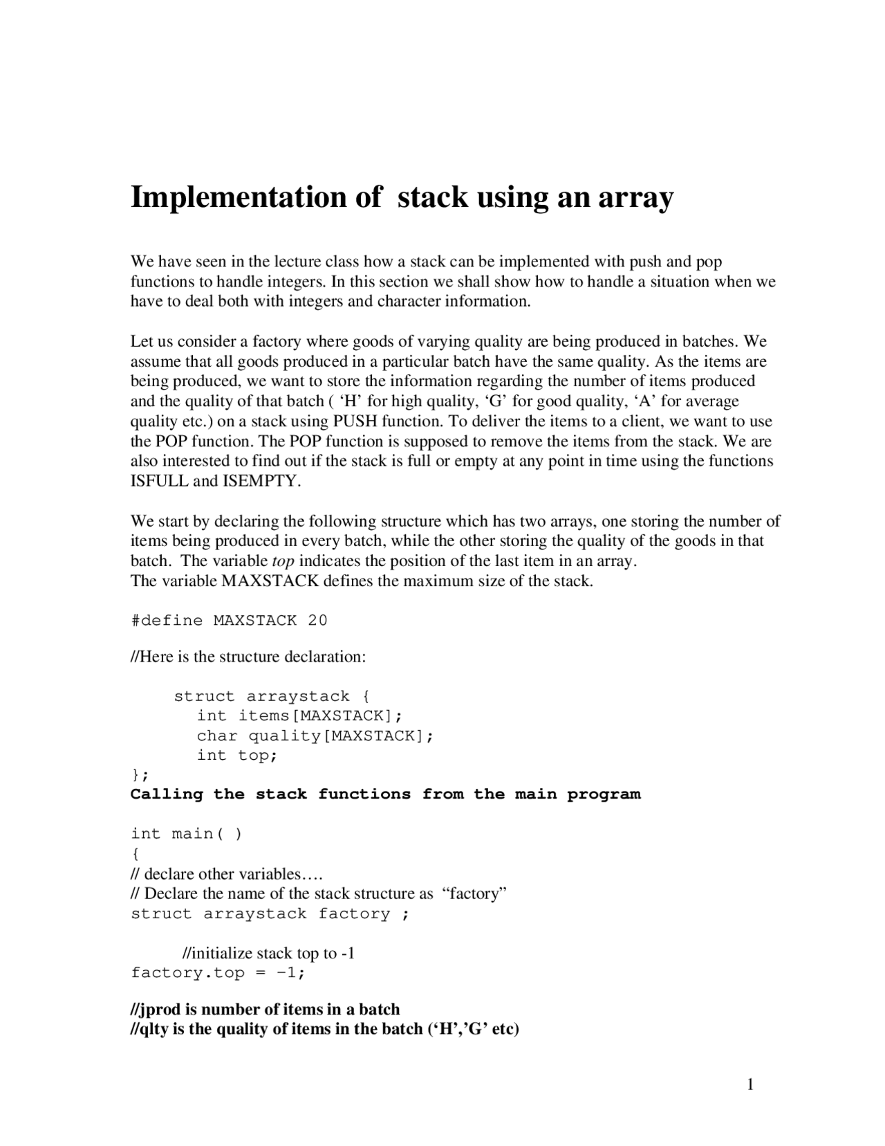Implementation of a Stack and Queue using Arrays in C | Study notes ...