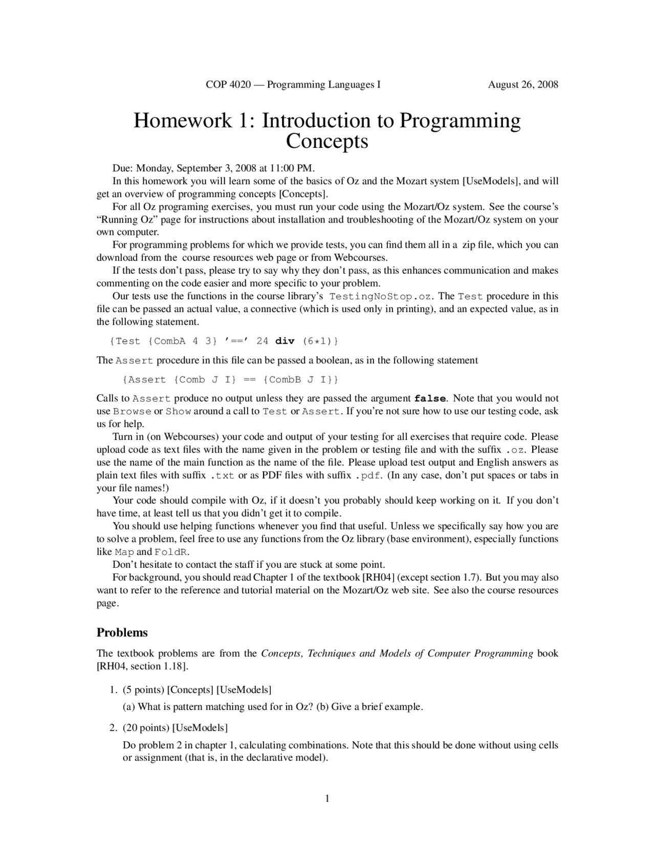An Introduction to the Concepts of the Programming - Homework 1 | COP ...