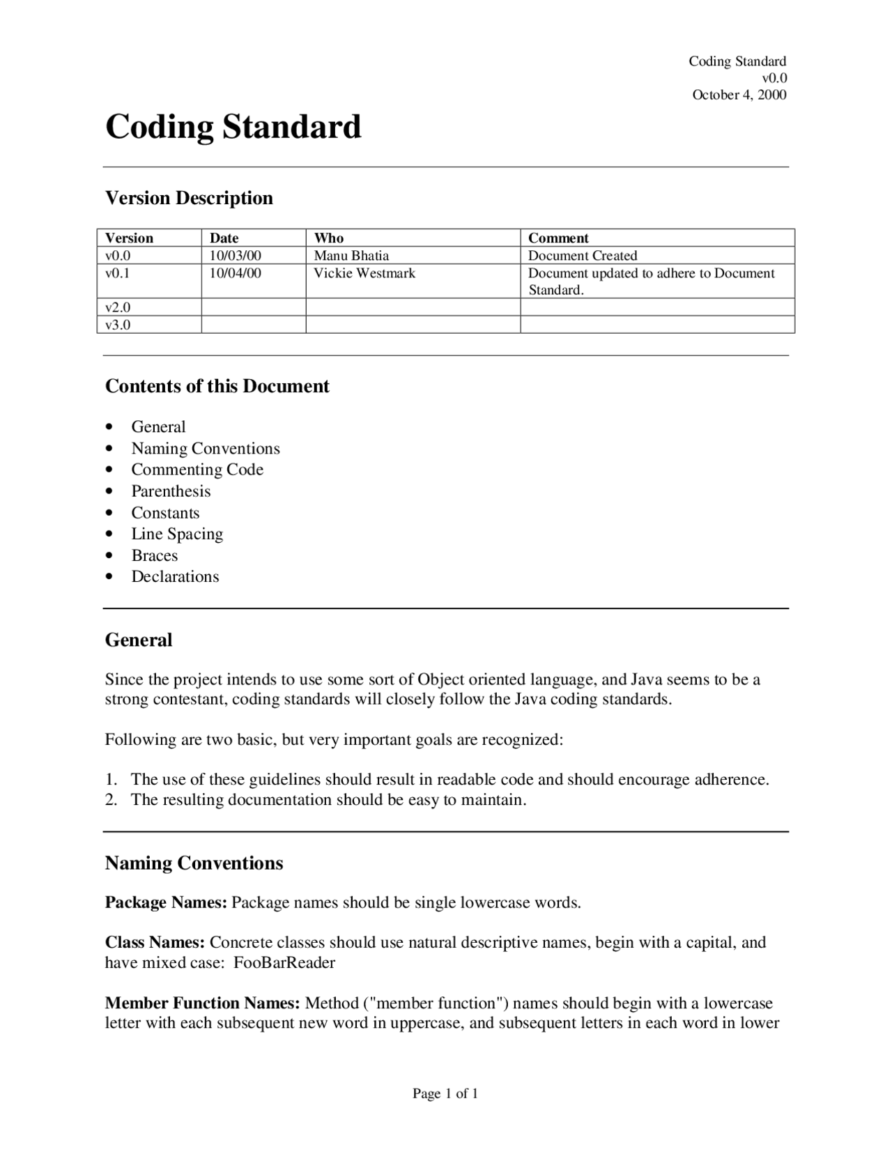 Coding Stand Art Document Coding Standard - Software Engineering I | EEL 5881 - Docsity