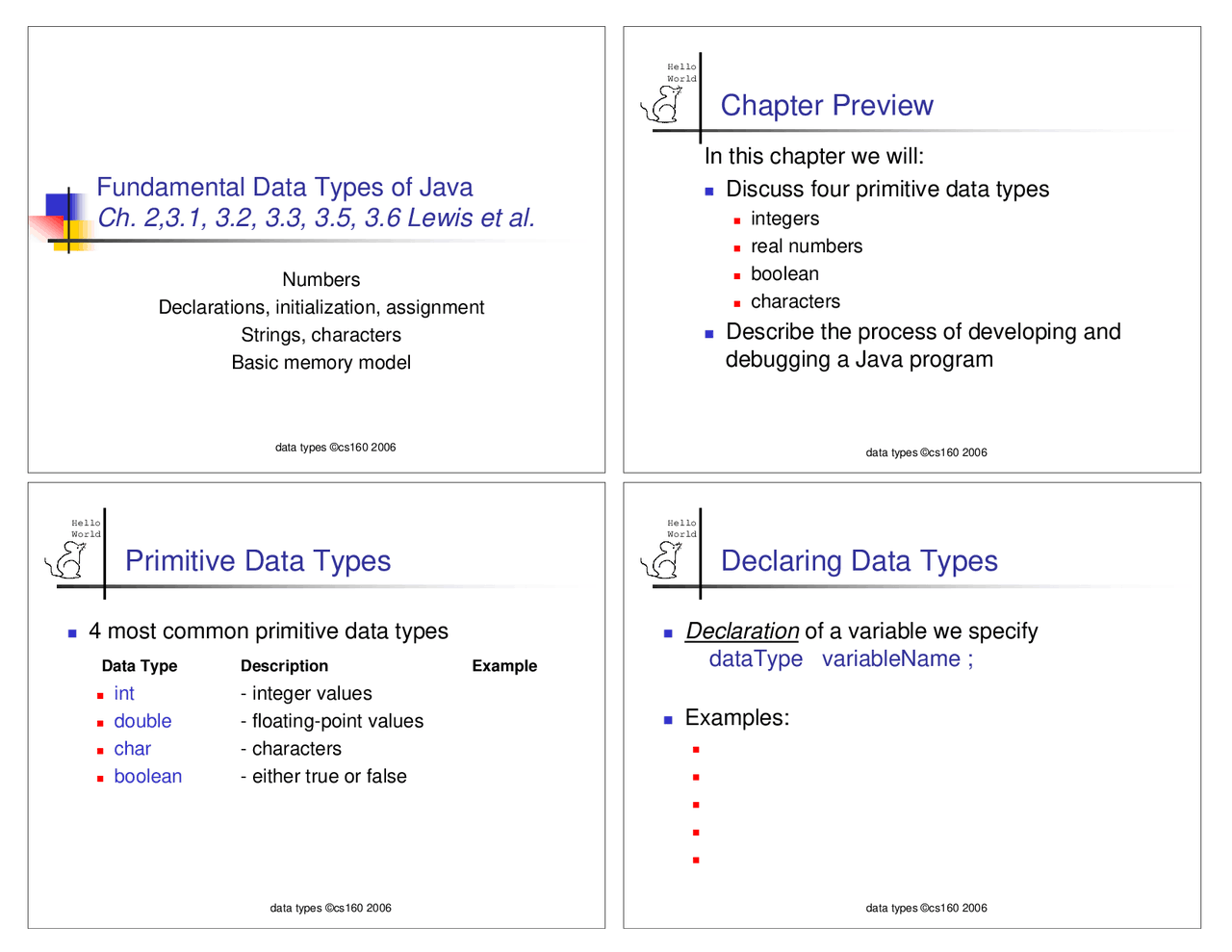 Fundamental Data Types of Java - Lecture Slides | CS 160 - Docsity