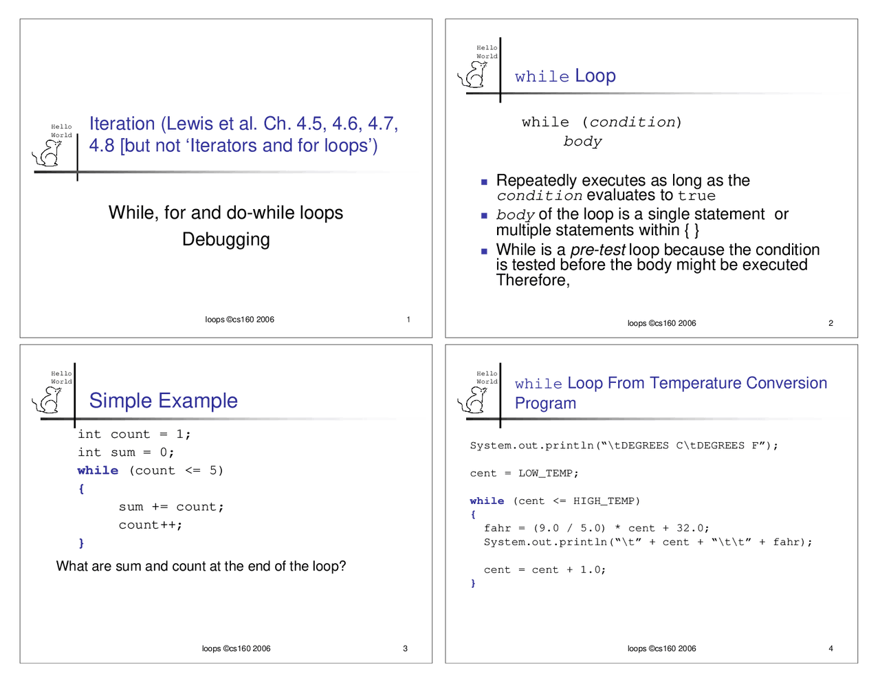 Iteration, While, DoWhile, Debugging - Fundamental Programming | CS 160 ...