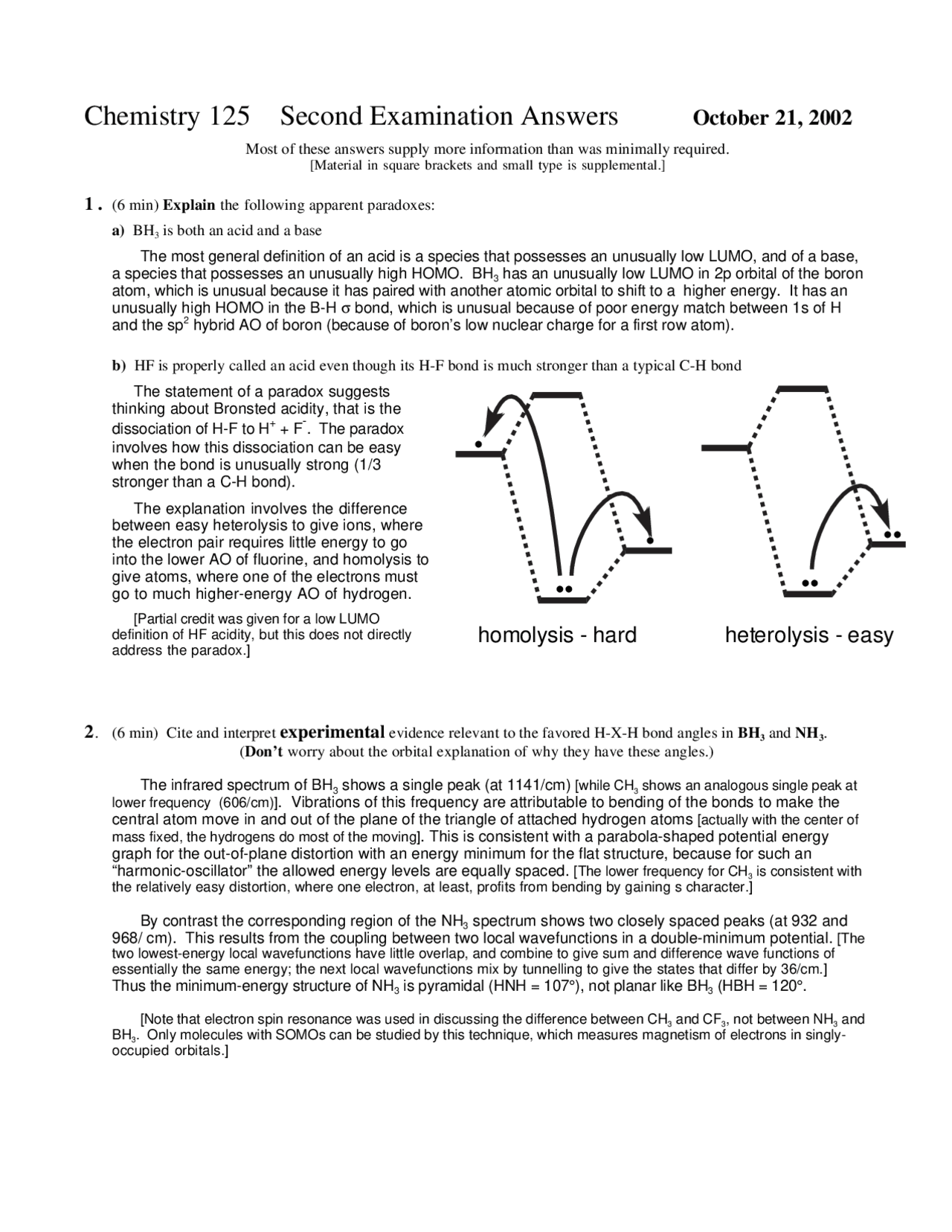 Solution to Exam 2 for Freshman Organic Chemistry II | CHEM 125 - Docsity