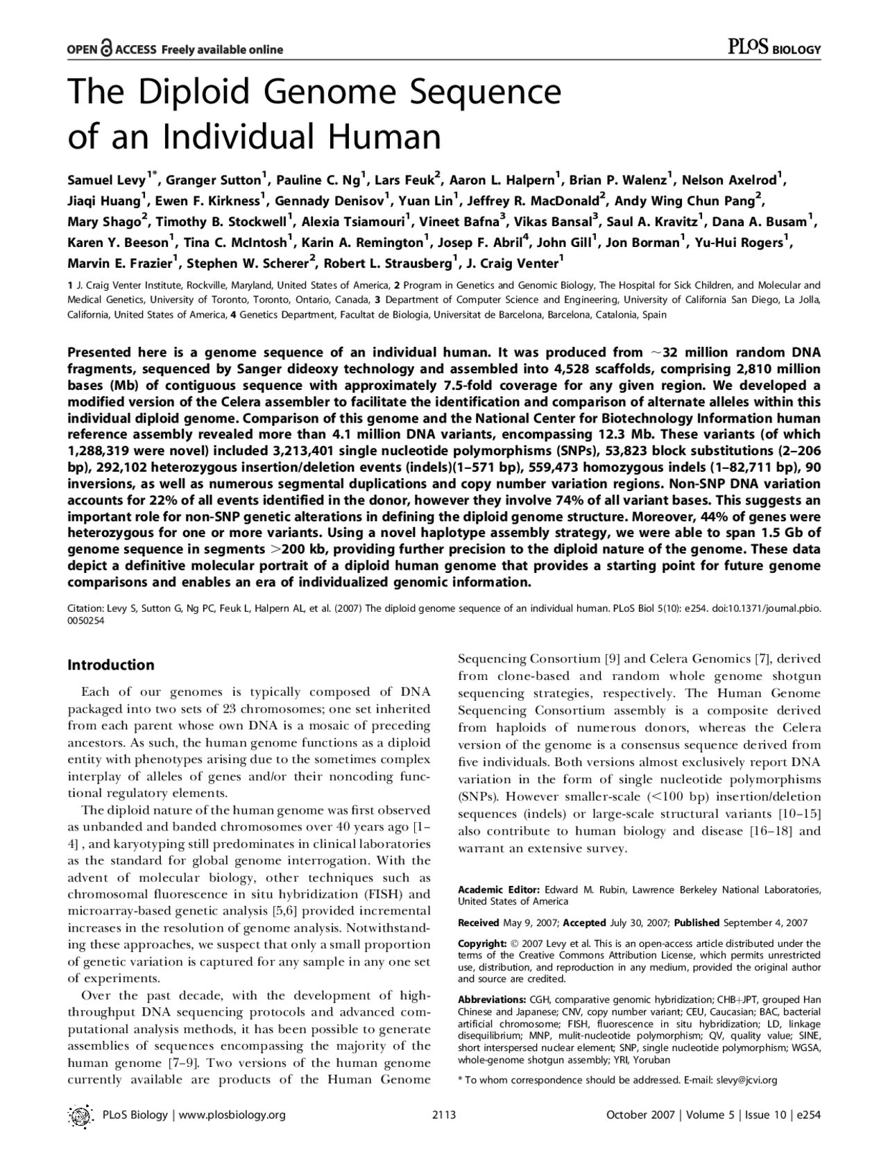 The Diploid Genome Sequence of an Individual Human - Project | CAP 6938 ...