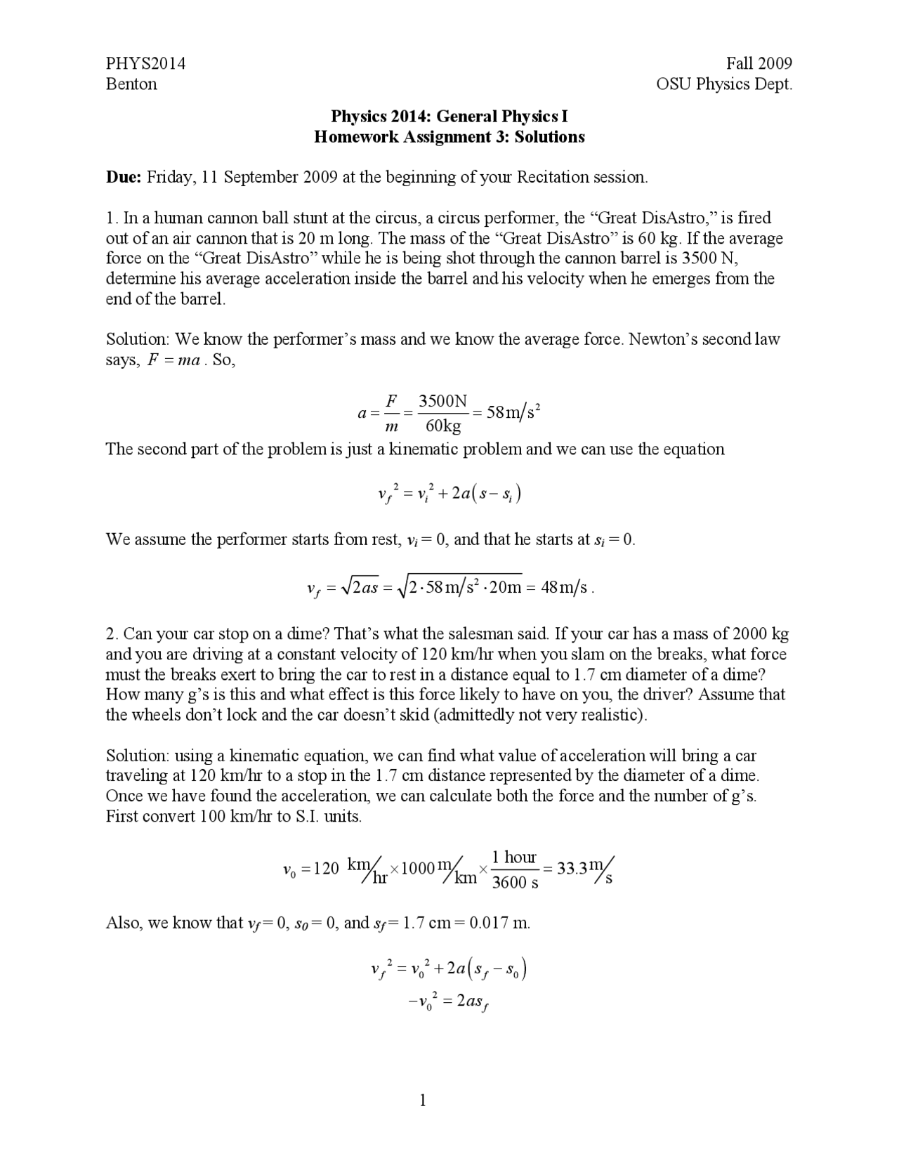 Physics 3 Example Problems 7 Problems with Solutions on General Physics - Assignment 3 | PHYS 2014 ...