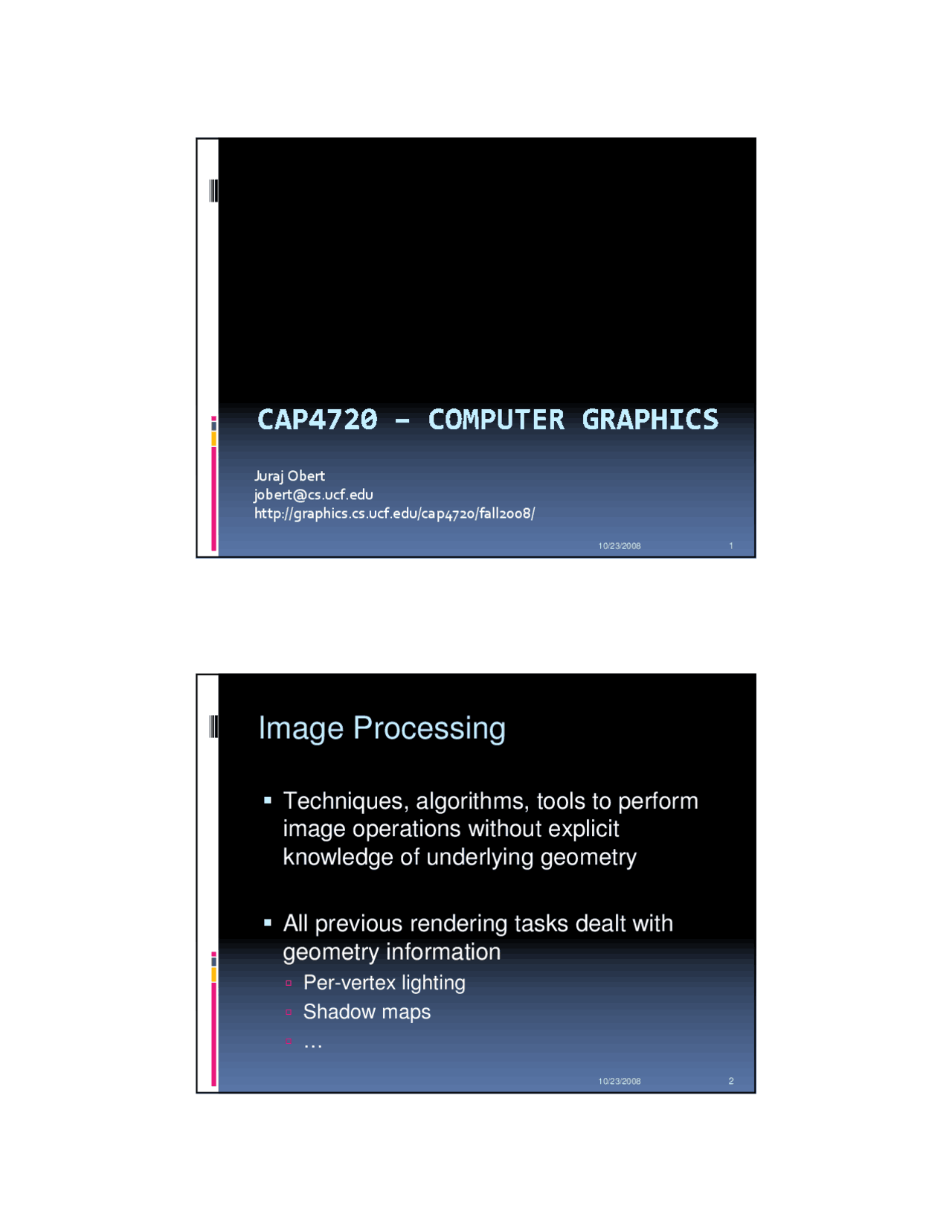 Lecture Slides on Computer Graphics I - Image Processing, Operations ...