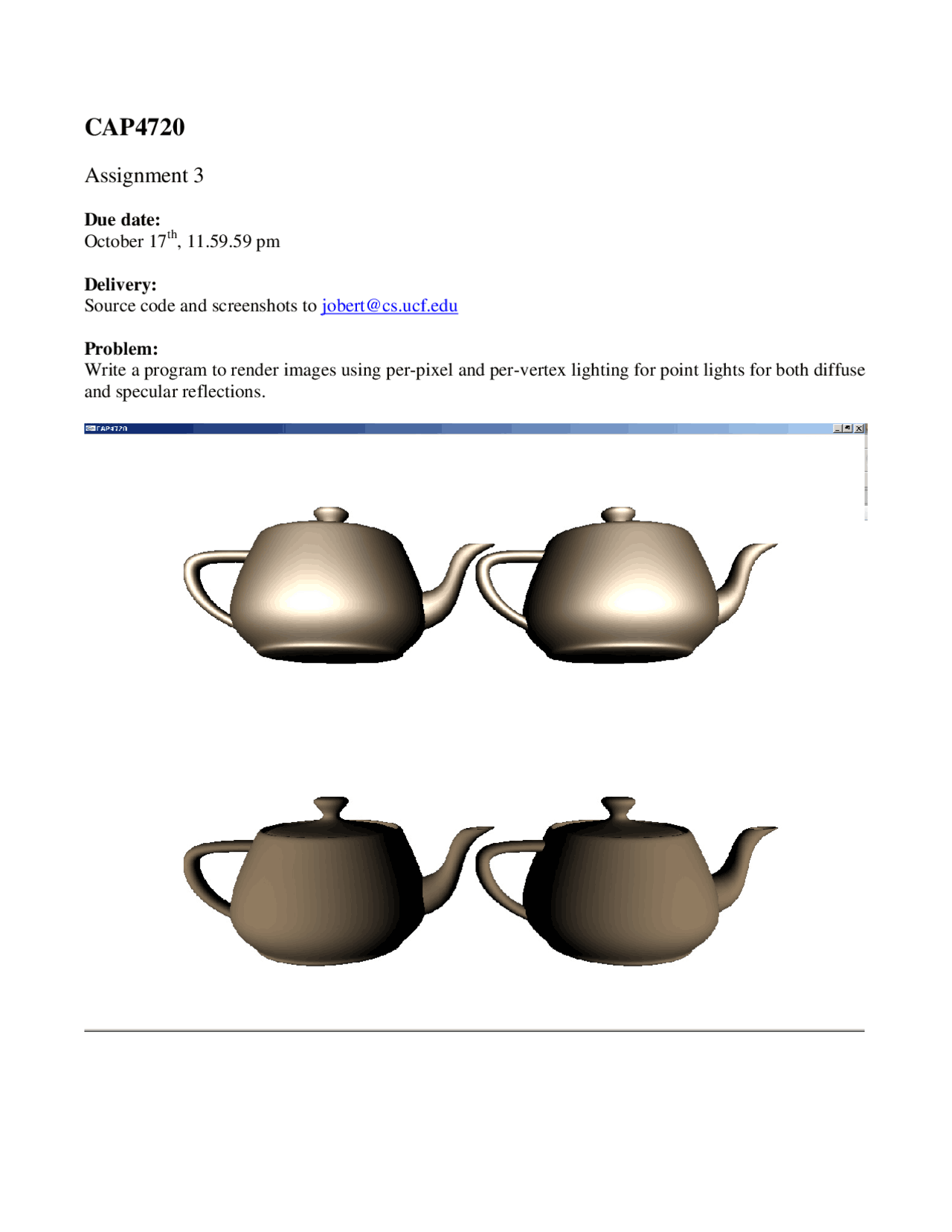 Assignment 3 For Computer Graphics Cap 4720 Docsity