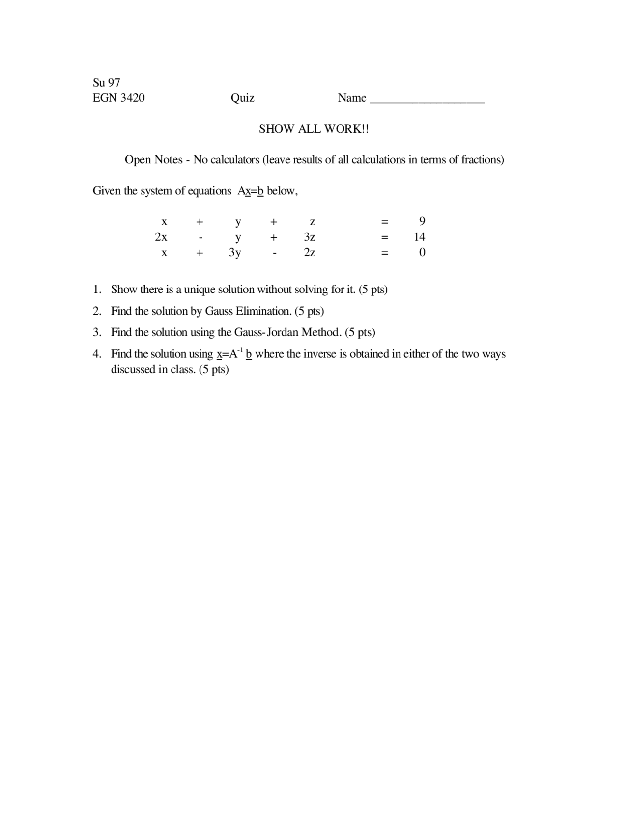 4 Questions on Engineering Analysis - Class Notes | EGN 3420 - Docsity