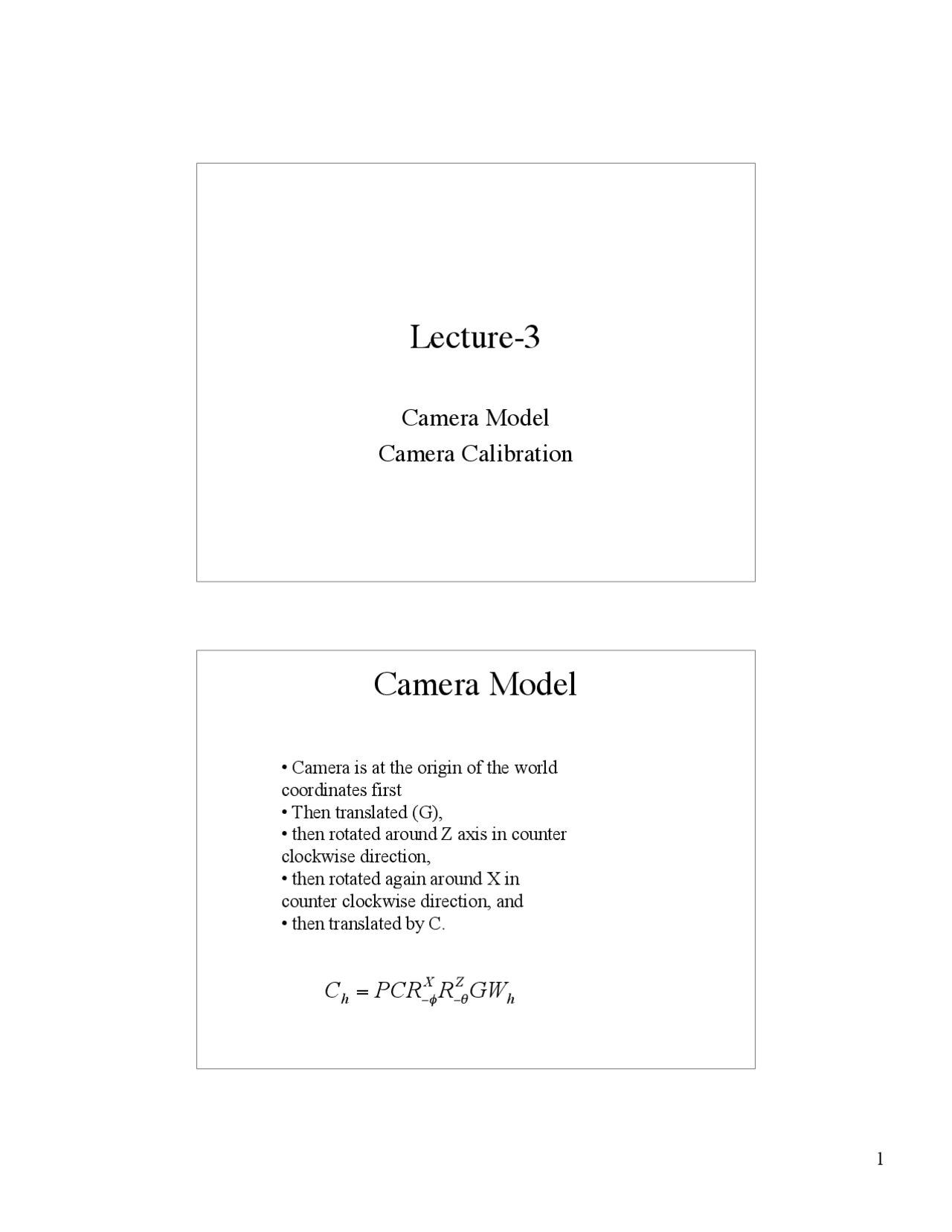 Camera Model and Camera Calibration - Lecture Slides | CAP 6411 - Docsity
