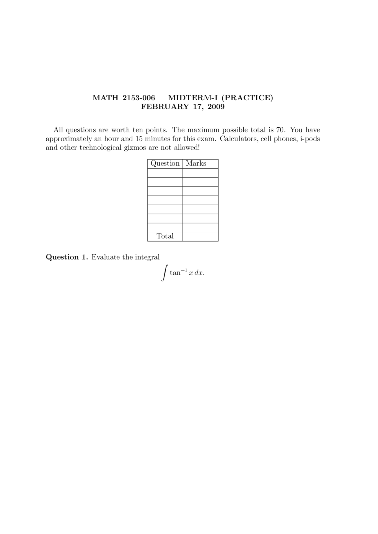 7 Problems on Evaluate the Integral in Calculus II - Midterm Exam ...