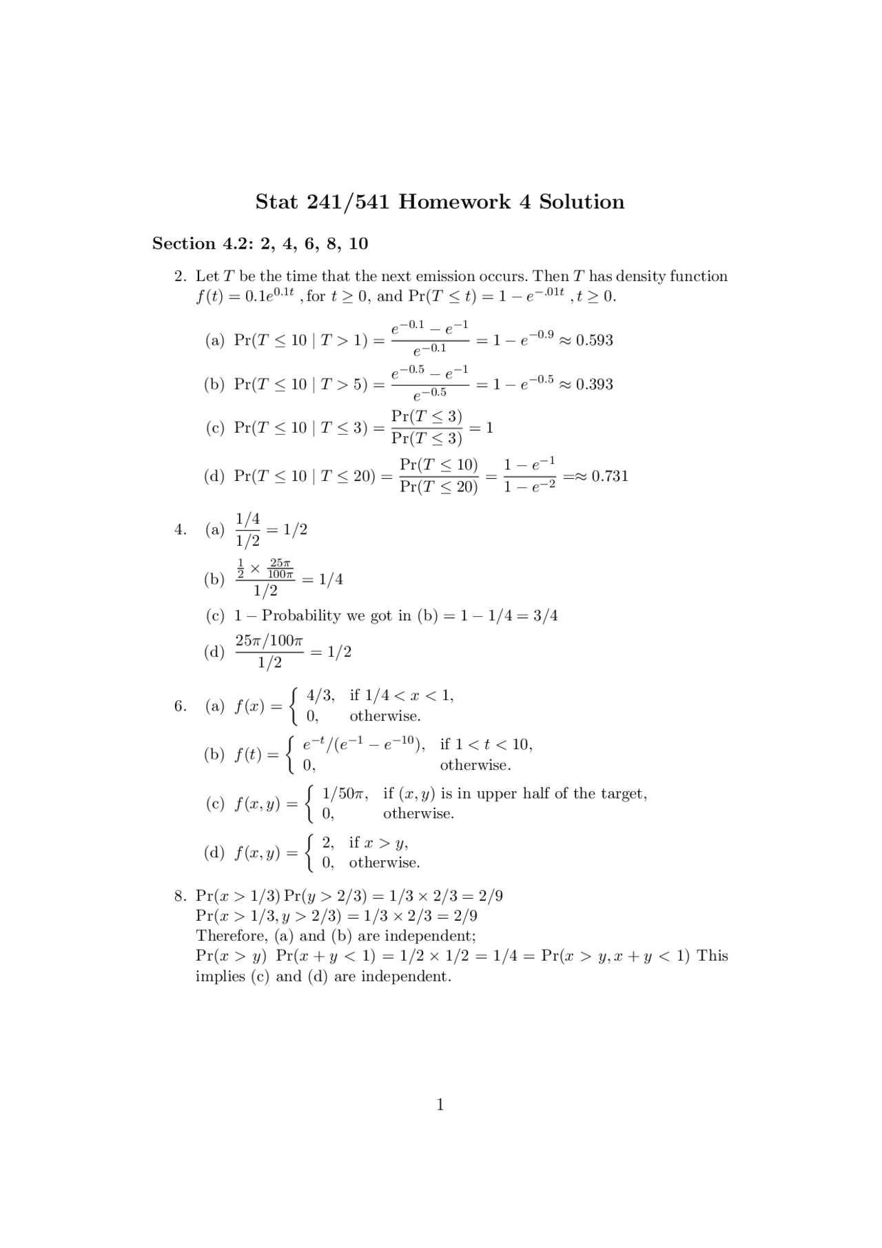5 Questions on Probability Theory with Solution - Homework 4 | STAT 241 ...