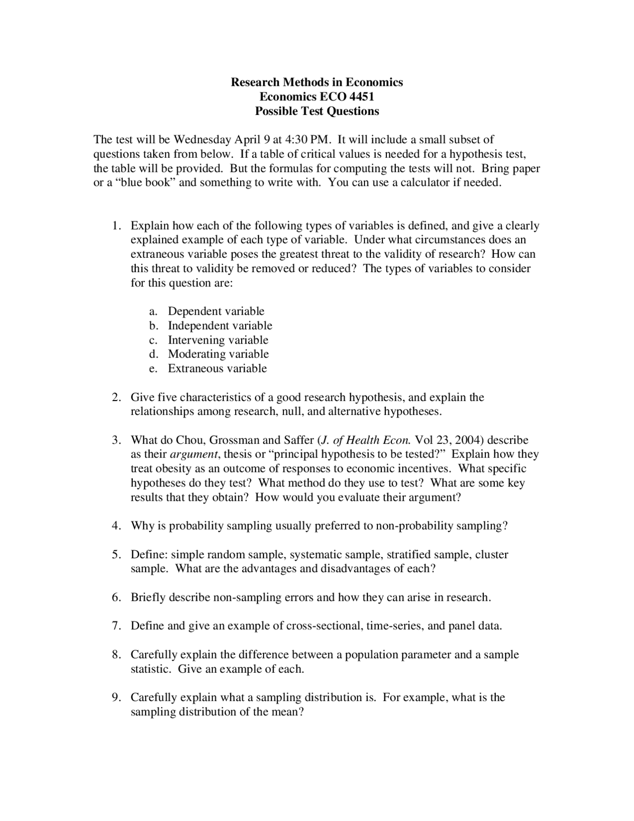 Economic Research Questions Examples 11 Questions on Research Methods in Economics - Exam | ECO 4451 | Exams ...