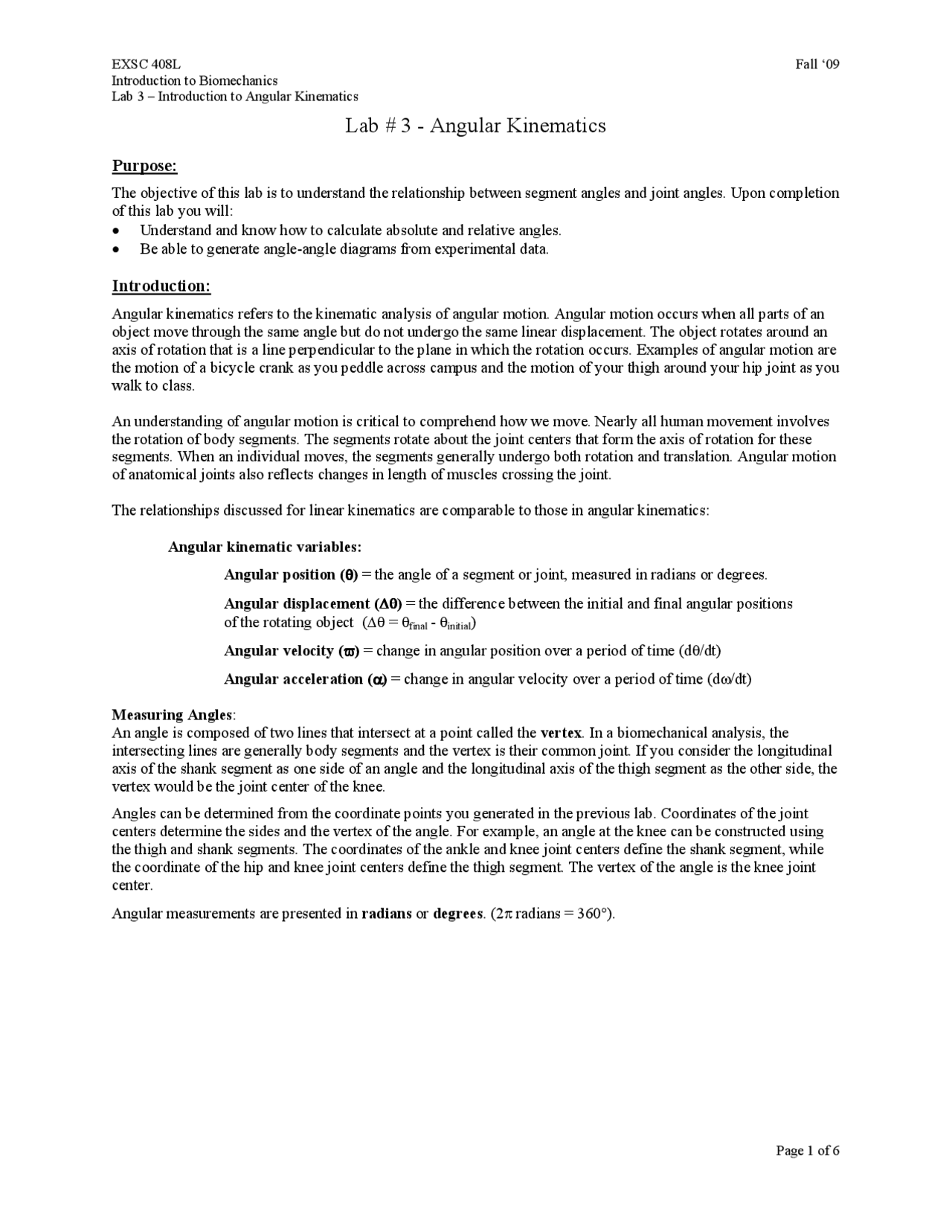Notes on Angular Momentum of Introduction to Biomechanics - Lab 3 ...