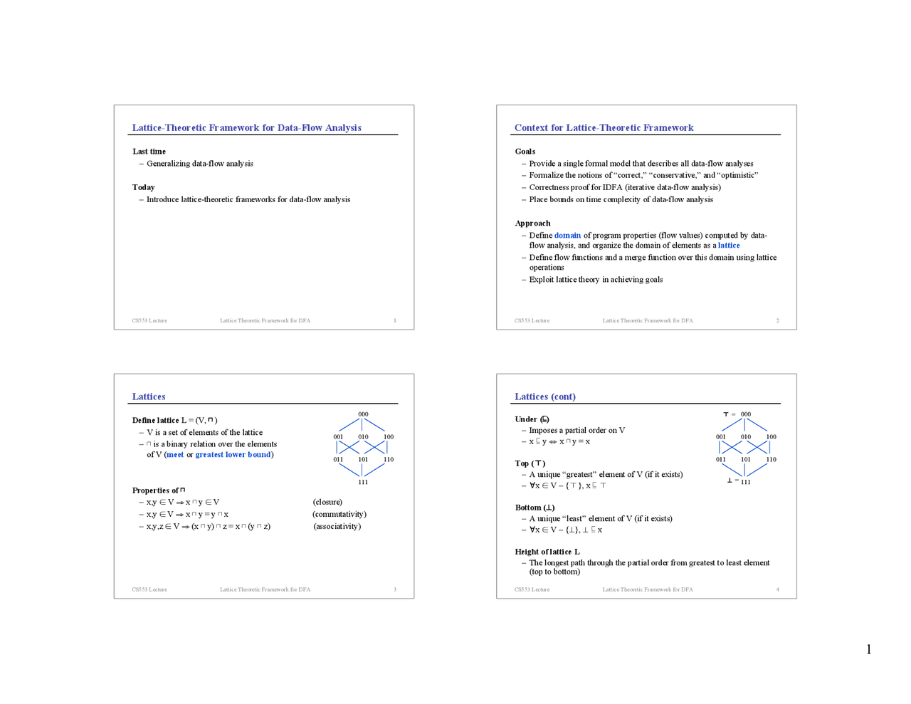 Lattice Theoretic Framework for Data Flow Analysis - Lecture Slides ...