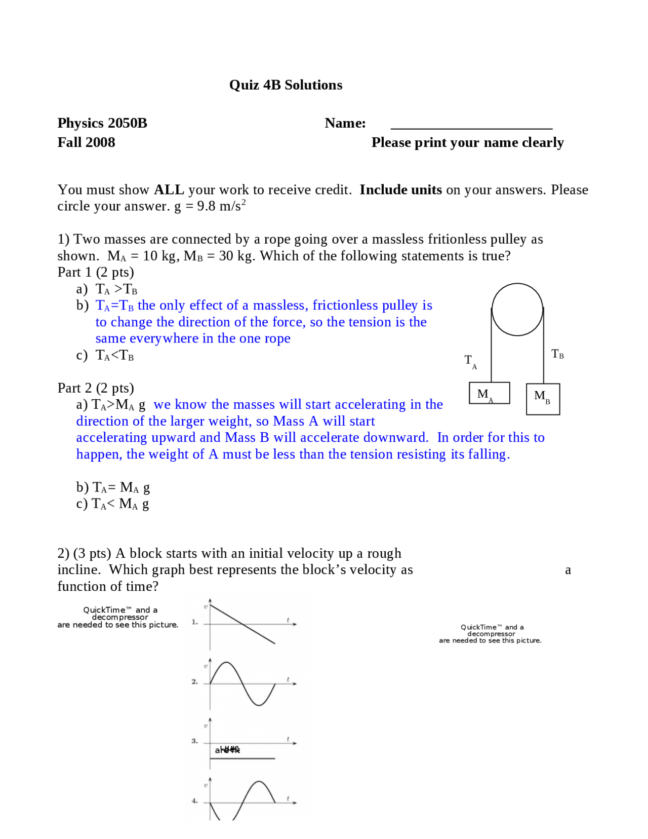 Sus Physics Questions 3 Solved Problems on University Physics I - Quiz 4 | PHYS 2050 ...