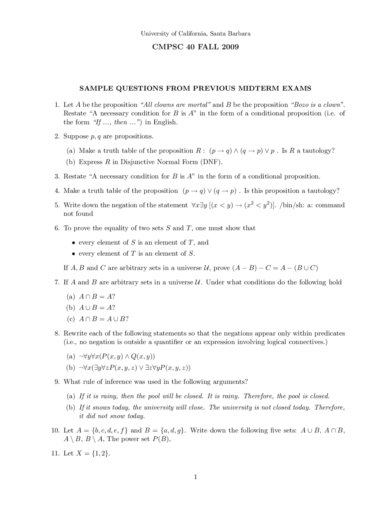 27 Questions Midterm Exam Foundations Of Computer Science Cmpsc 40 Docsity