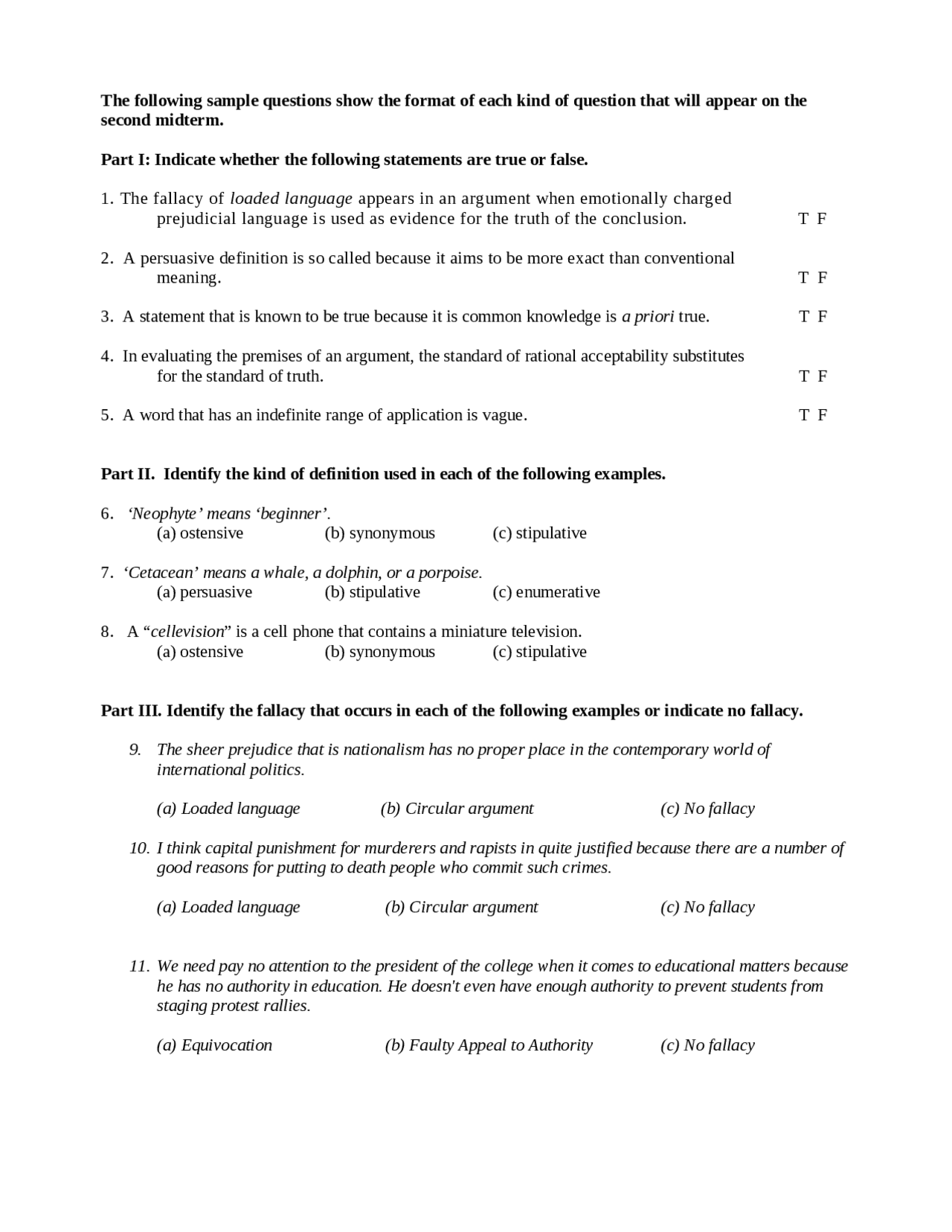 Midterm Practice Exam - Critical Reasoning | PHIL 105 - Docsity