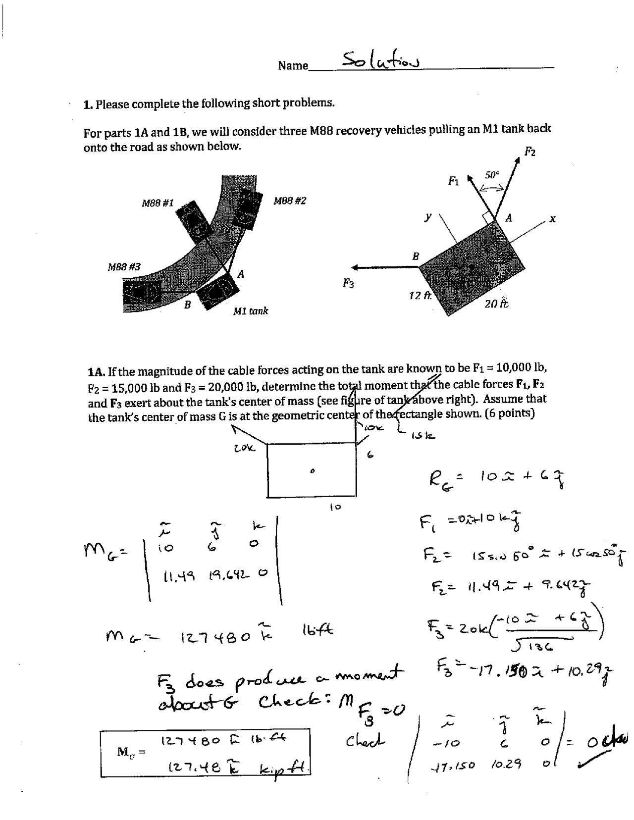 Solutions for Exam 1 - Basic Mechanics I | ME 27000 - Docsity
