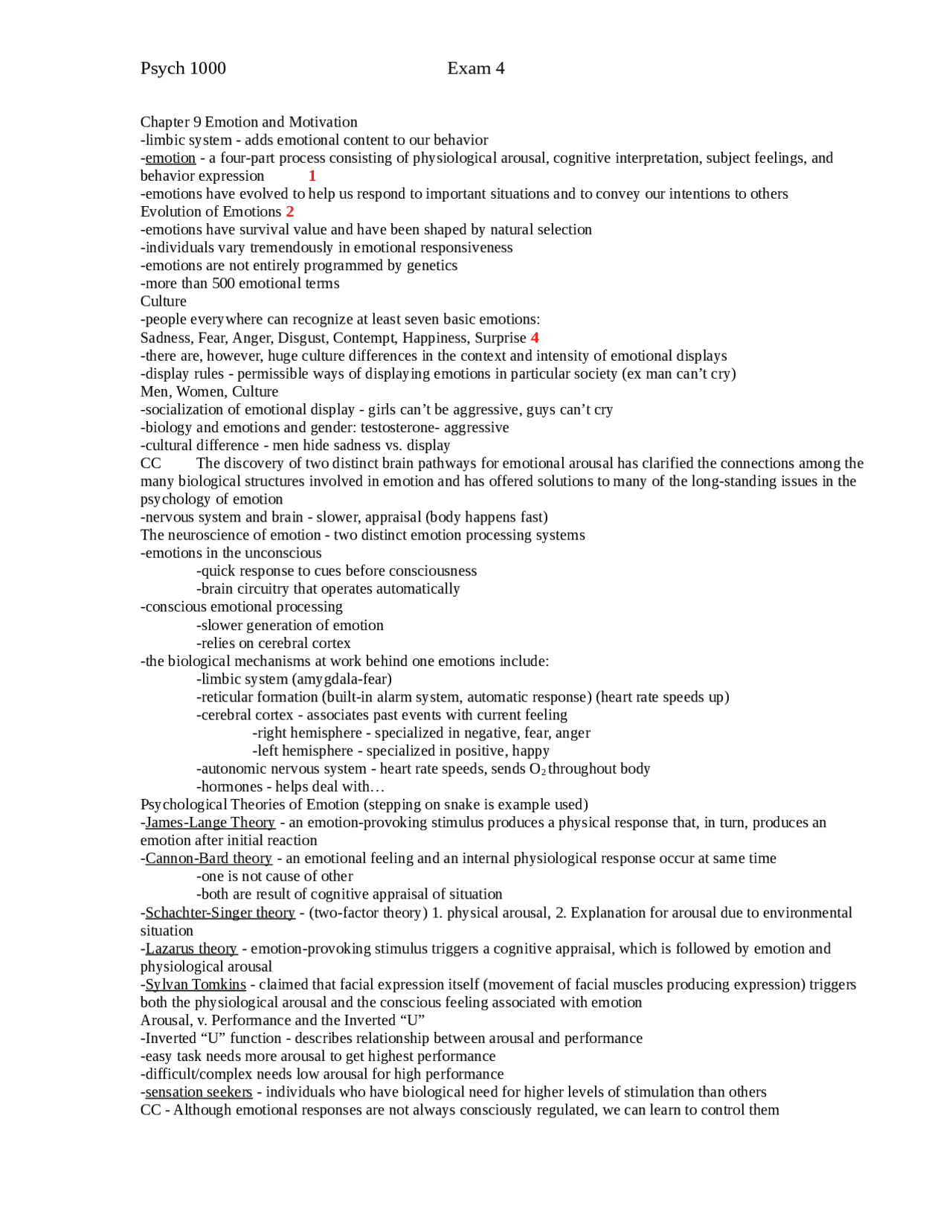 Study Guide of General Psychology - Exam 4 | PSYCH 1000 - Docsity