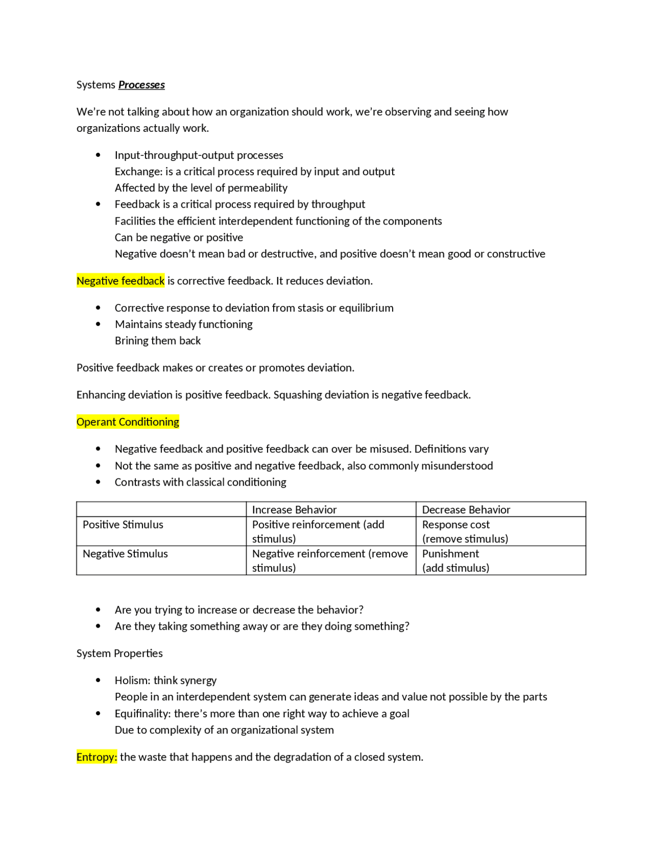 Systems Processes, Review Notes for Exam - Organizational Communication ...