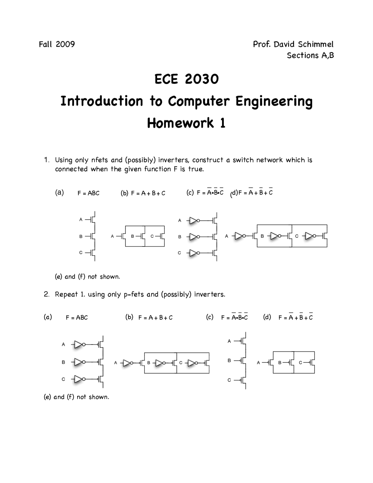 Homework 1 | Introduction to Computer Engineering | ECE 2030 - Docsity