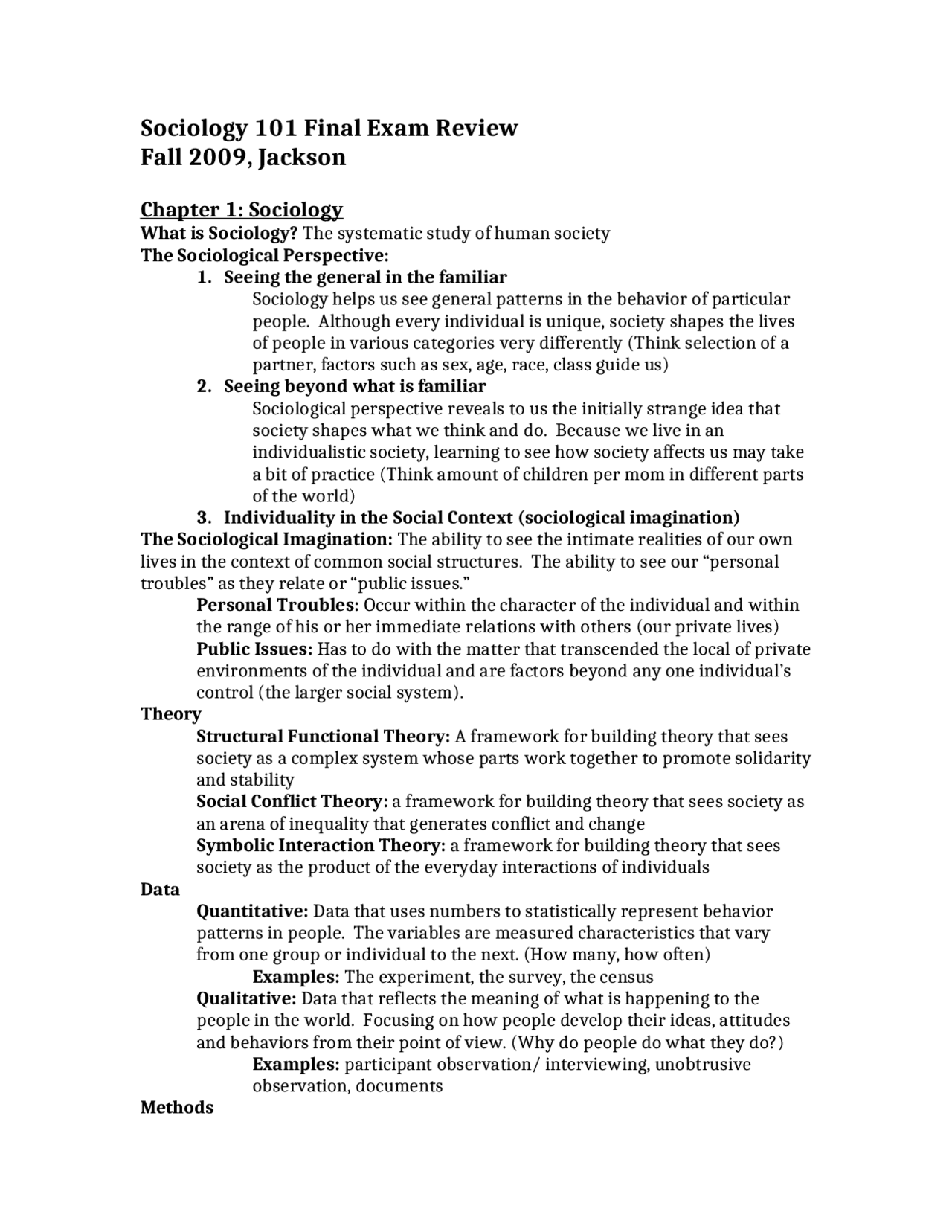 Final Exam Review - Introductory Sociology I | Soc 101 | Study notes ...