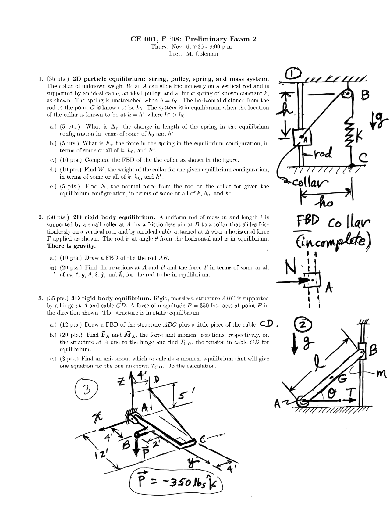 Particle Problems/questions Sample 7 Solved Problems on Particle Equilibrium in Statics | CE 001 - Docsity