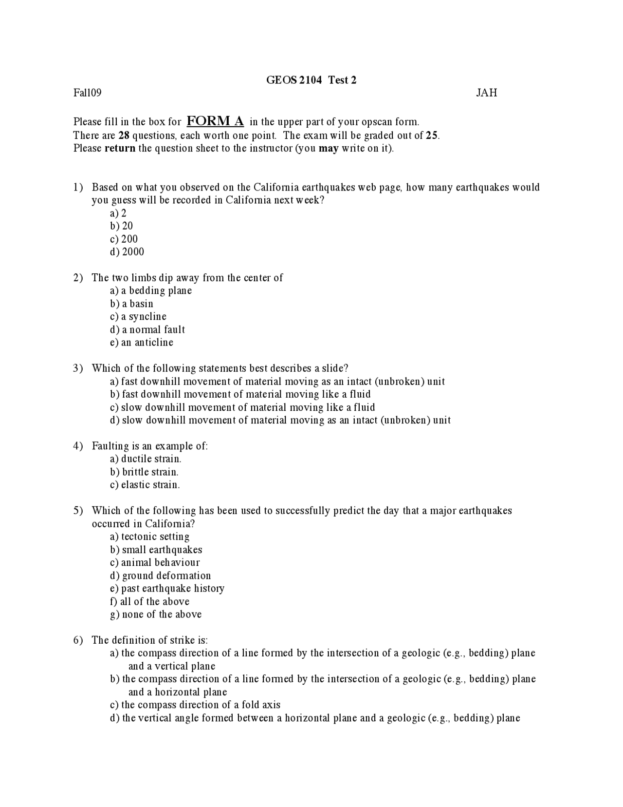 Elements of Geology - Exam Two MCQs | GEOS 2104 | Exams Geology | Docsity