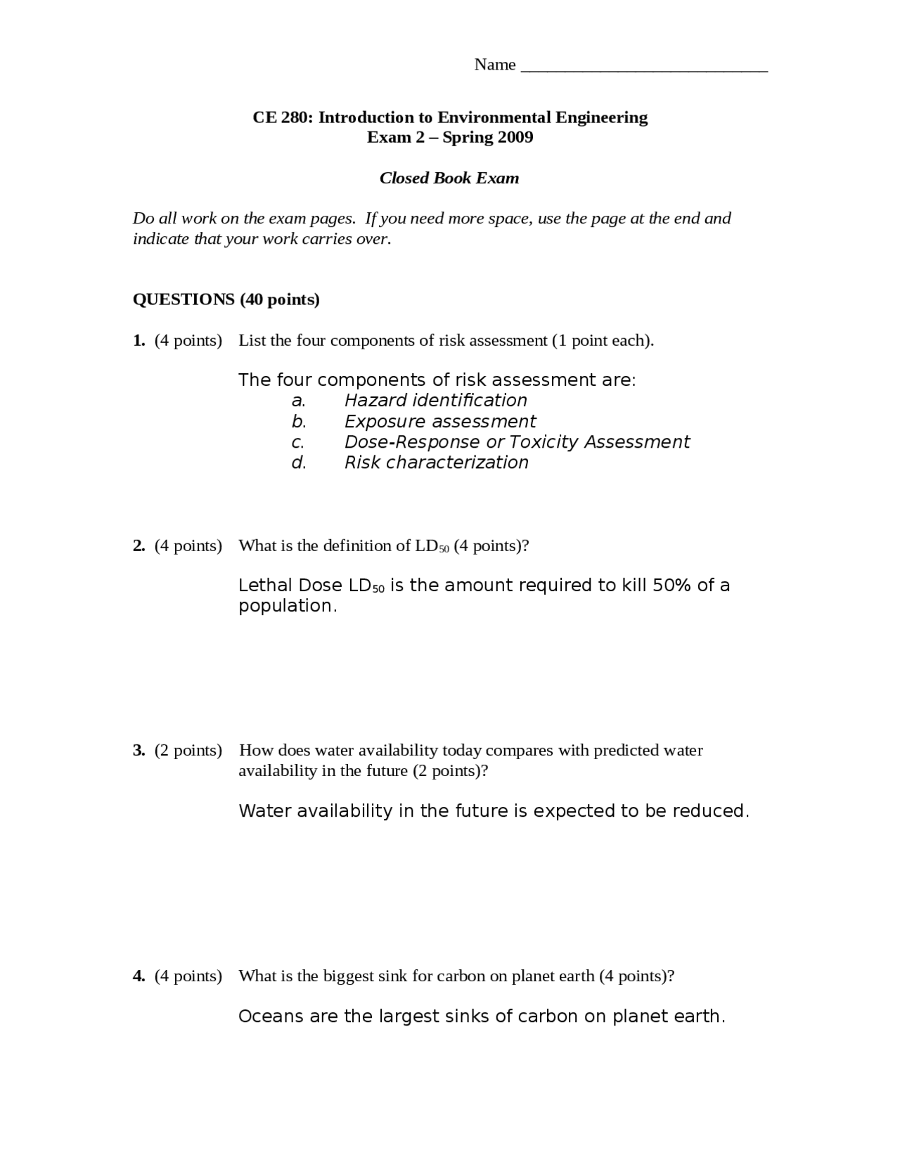 Practice Exam 2 - Introduction to Environmental Engineering - Spring ...