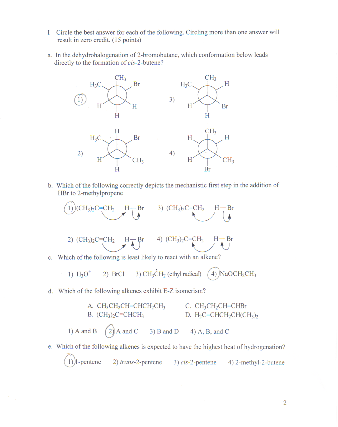 Solution for Exam 2 - Organic Chemistry I | CHEM 232 - Docsity