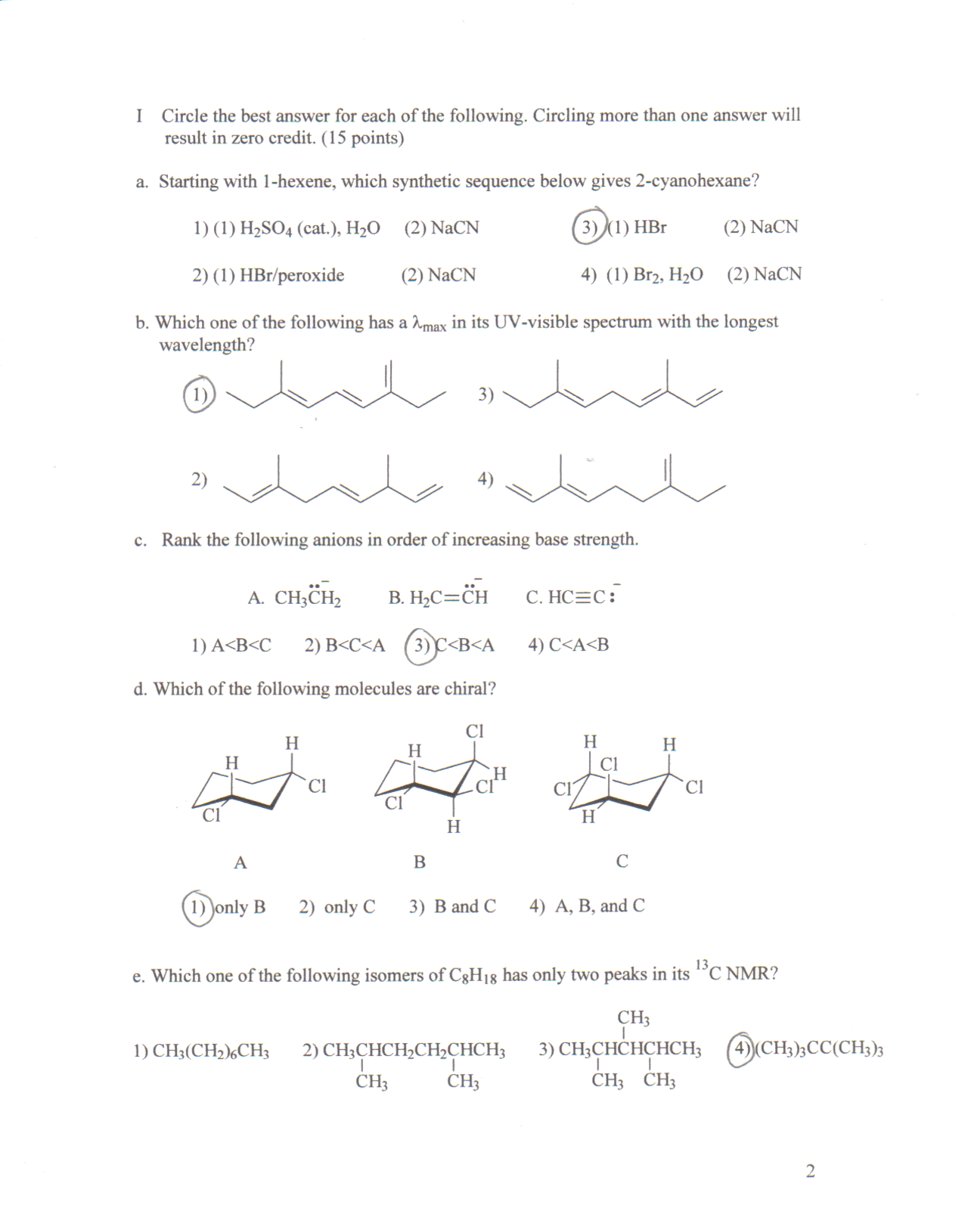 Solution Manual for Exam 3 - Organic Chemistry I | CHEM 232 - Docsity