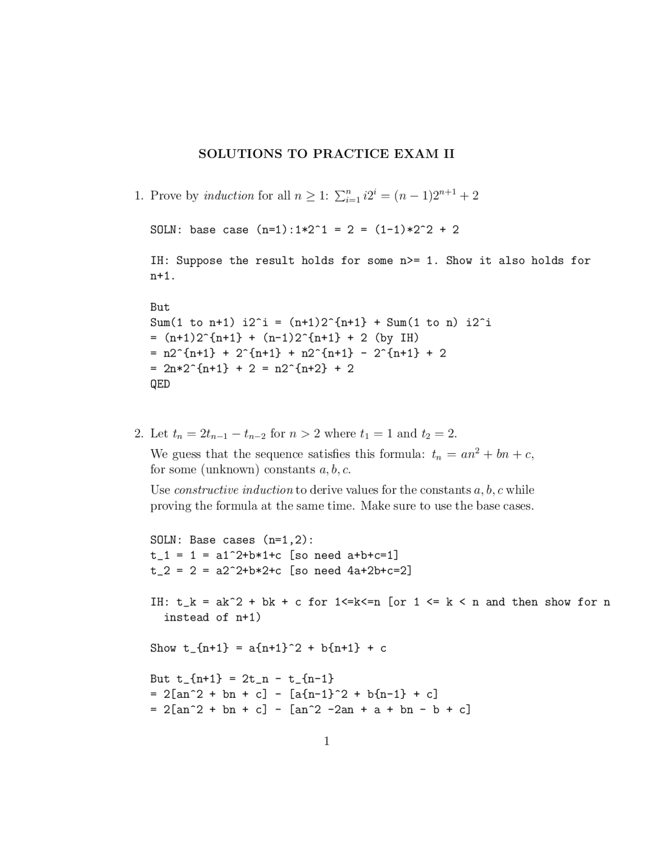 Solutions to Practice Exam 2 - Discrete Structures | CMSC 250 - Docsity