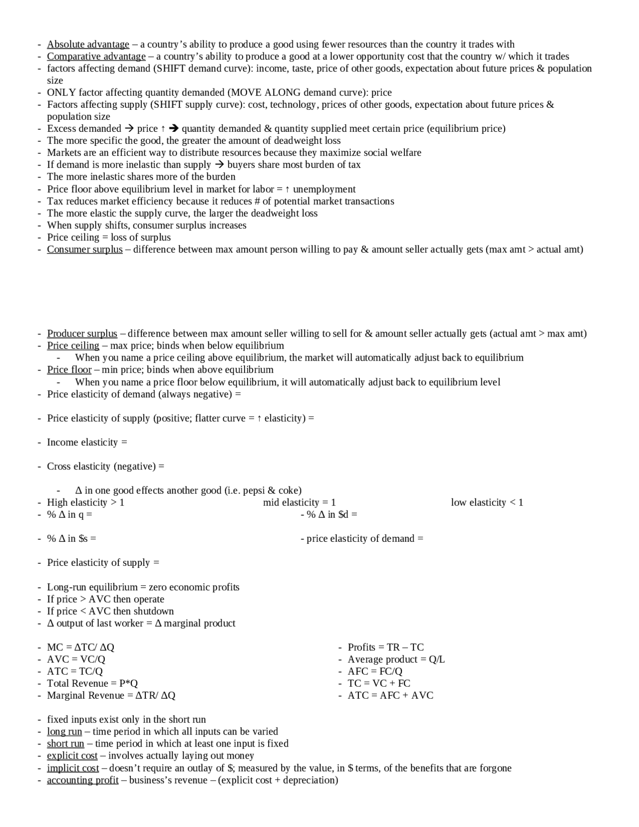 Study Guide for Final Exam - Microeconomic Principles | ECON 102 - Docsity