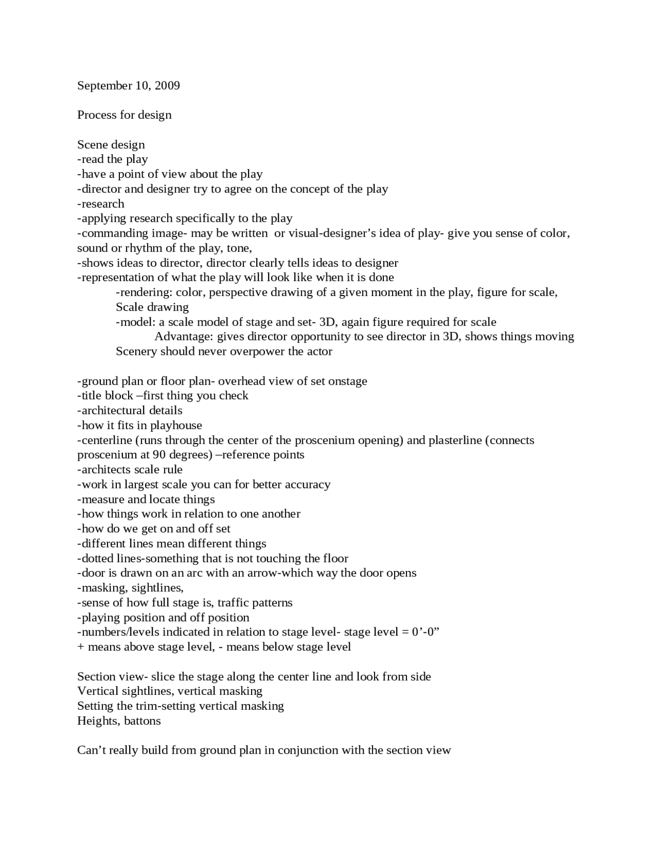 Process for Design - Stagecraft I - Lecture Notes | TA 240 - Docsity