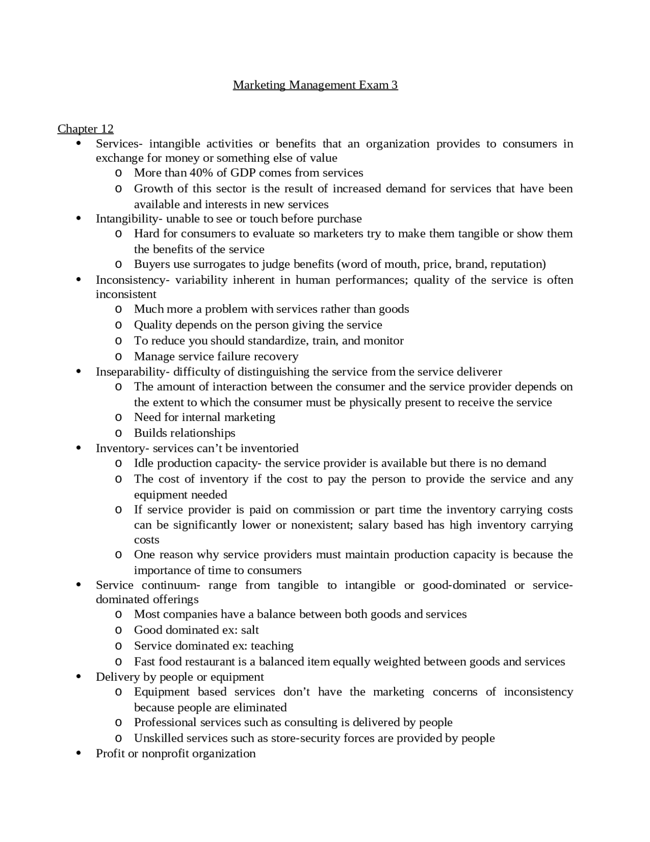 Marketing Management - Exam 3 Study Guide | MKTG 3104 - Docsity