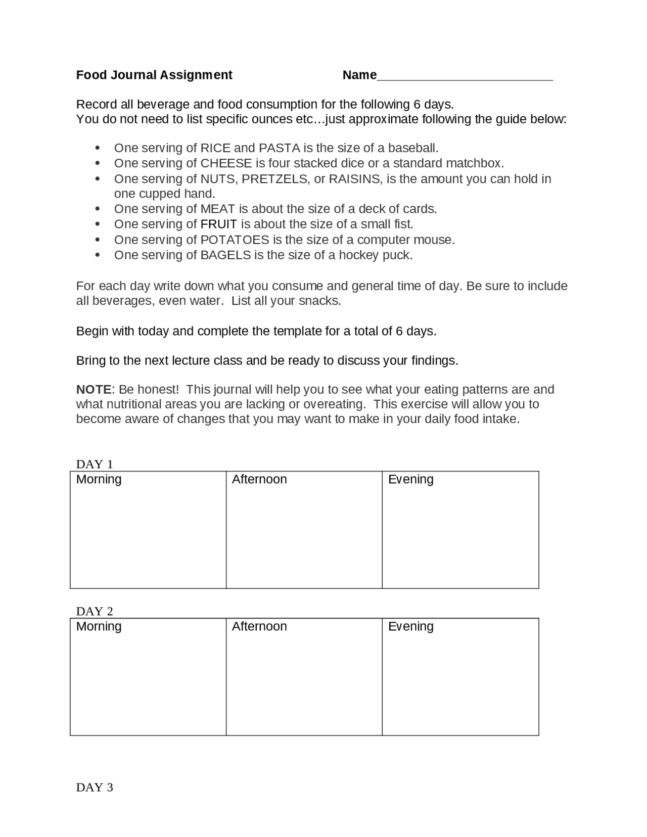 Food Journal Assignment Food Journal Assignment - Life Wellness | PHED 103 - Docsity