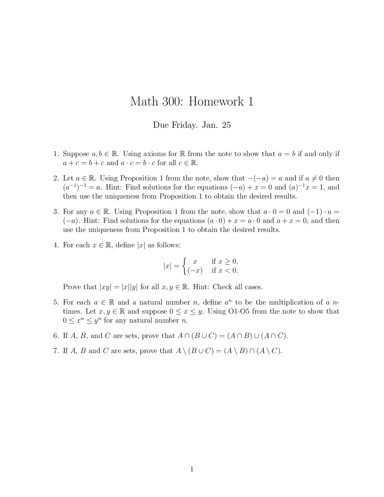 Homework 1 with 7 Practice Problems on Topics in Analysis | MATH 300 ...