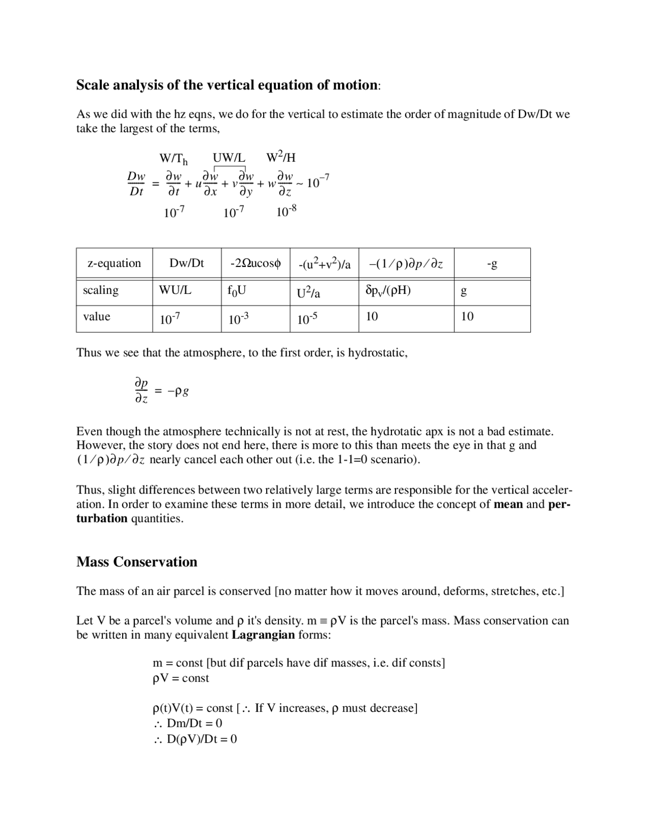 Notes on Scale Analysis of The Vertical Equation of Motion | MET 4305 ...