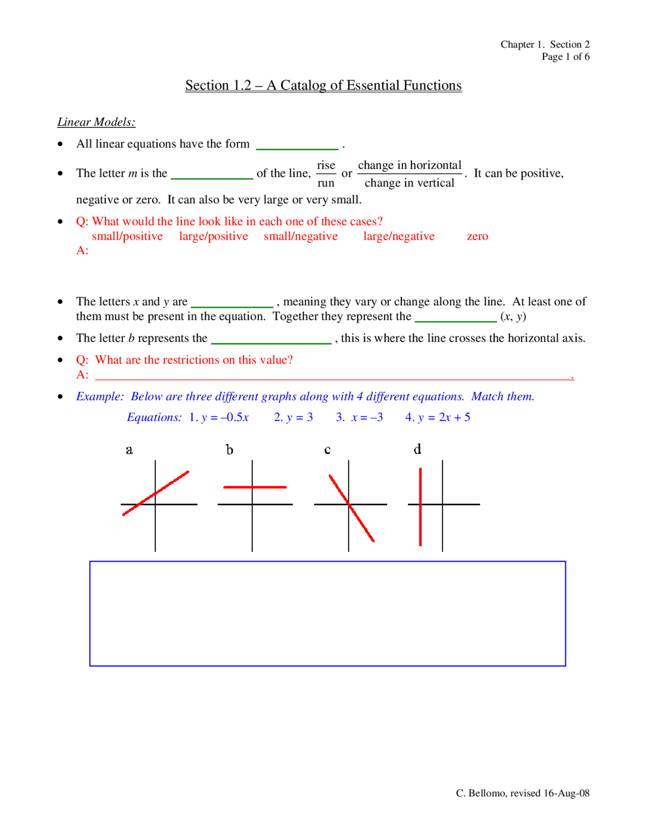 A Catalog of Essential Functions Calculus I MATH 181 Docsity