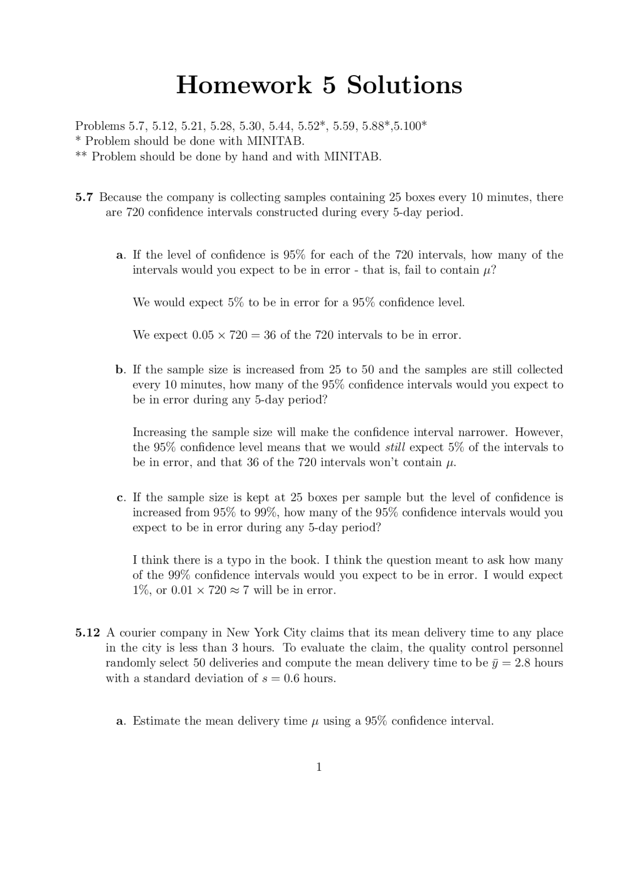 data and statistics homework 5 answer key