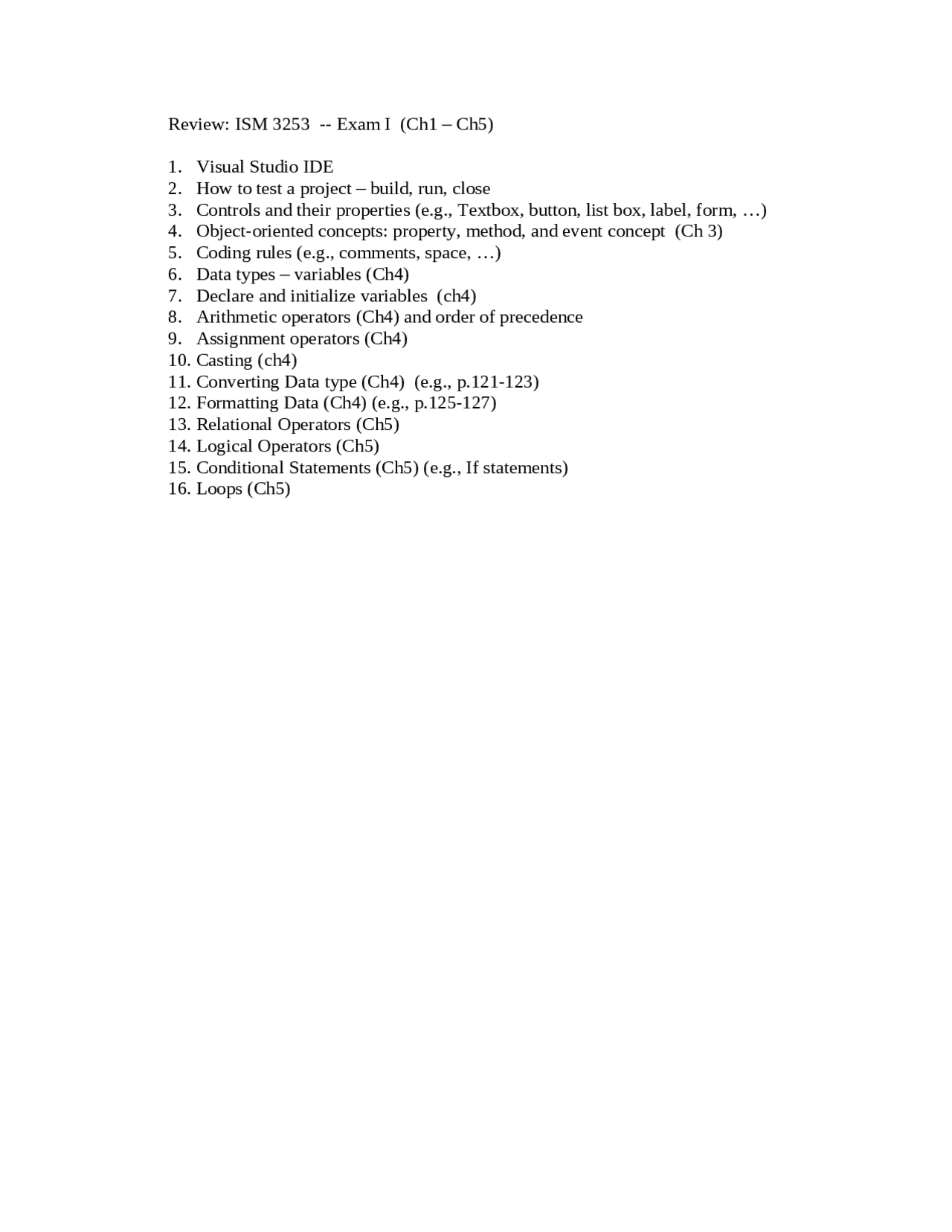 Management Information System Techniques - Exam 1 | ISM 3253 - Docsity