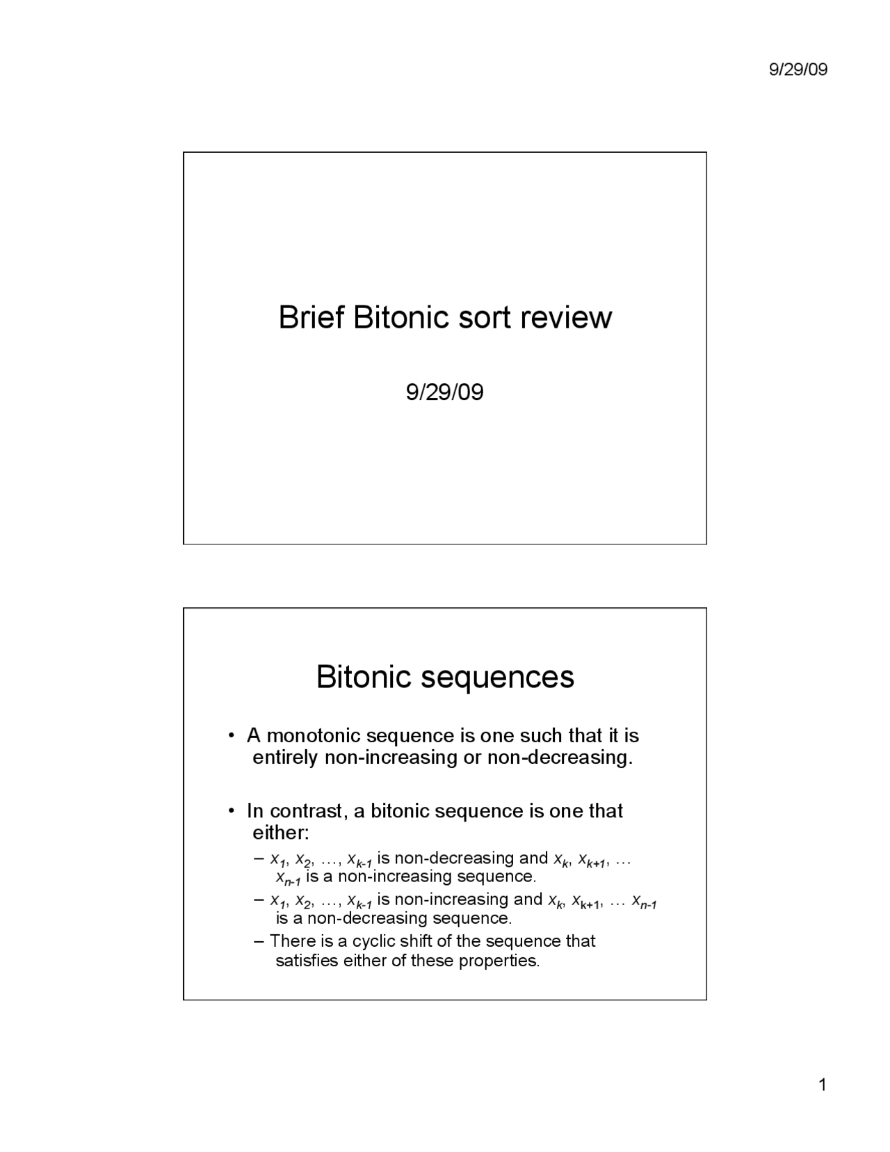 Bitonic Sequences and Sorting Algorithm | Study notes Computer Science |  Docsity