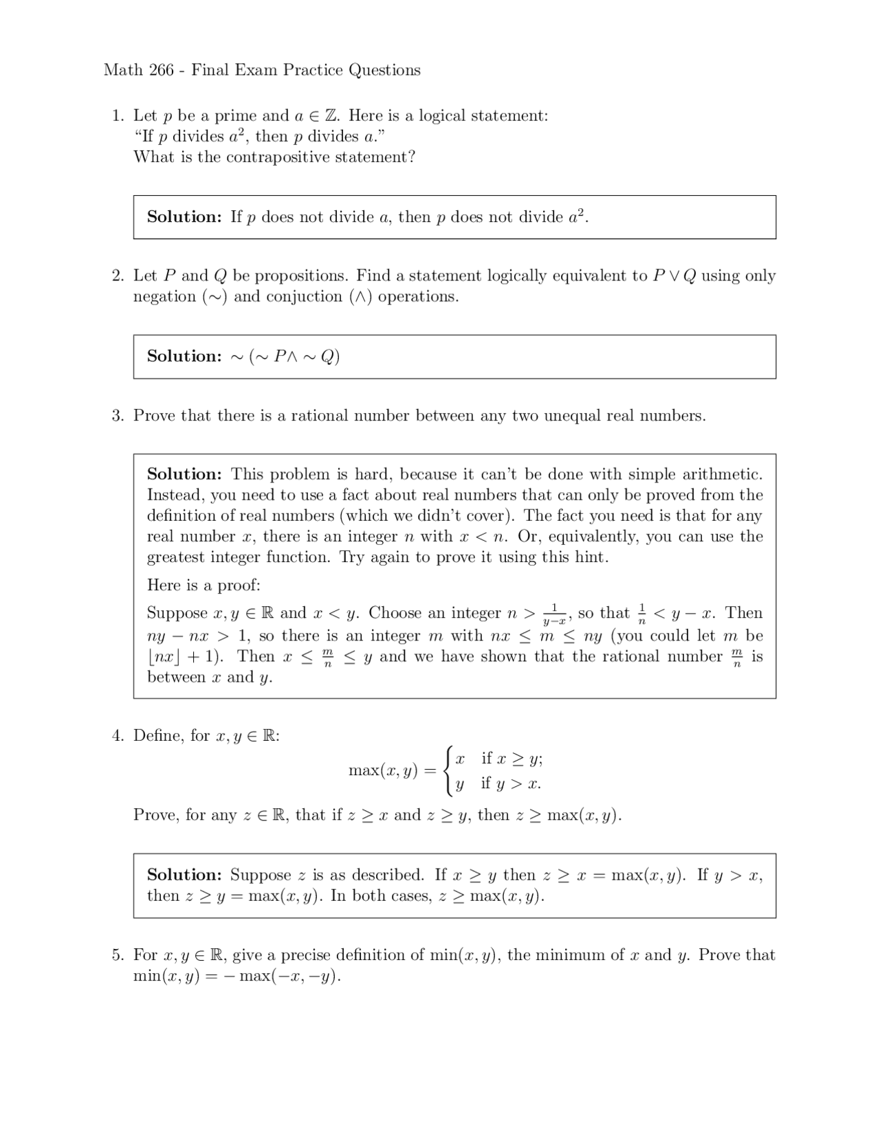 Final Exam - Principles of Mathematics | MATH 266 - Docsity
