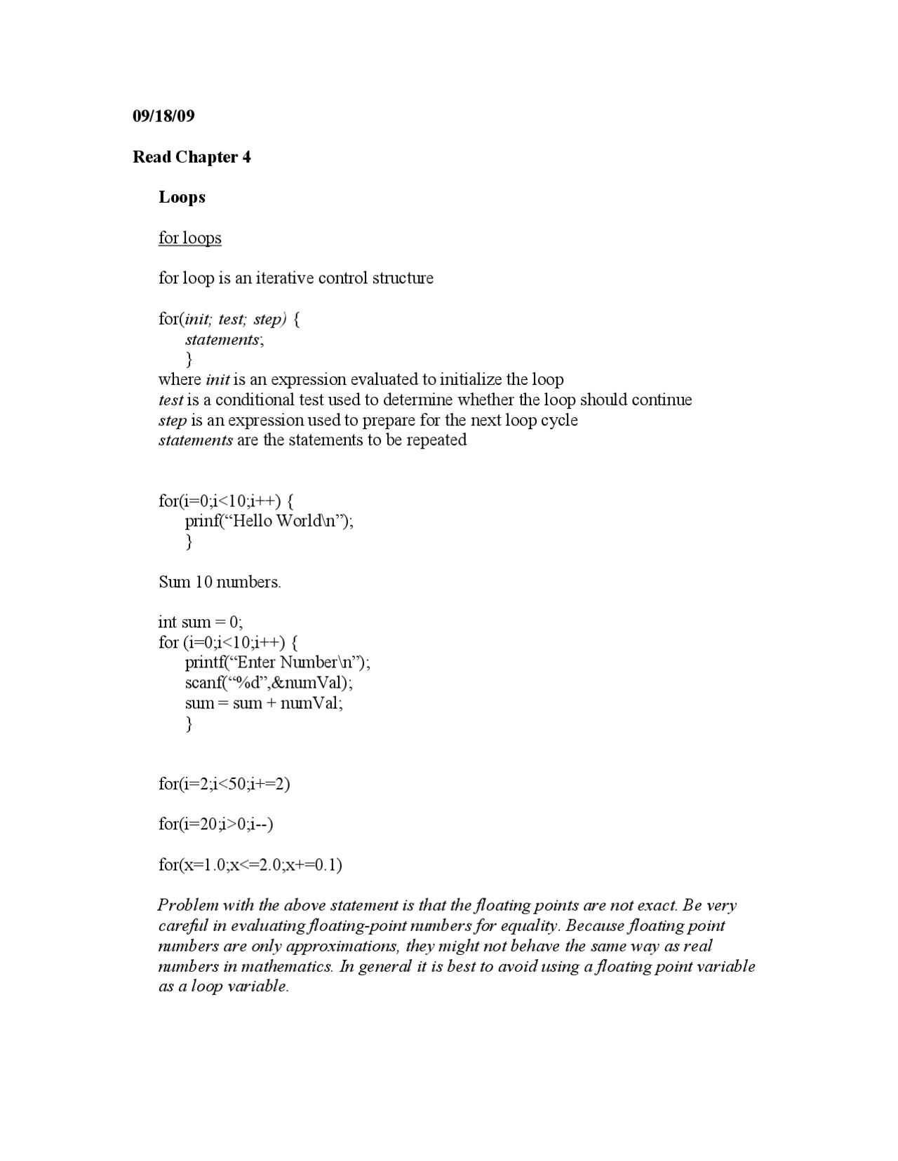 Notes on Loops - Fundamentals of Computing I | CSE 20211 - Docsity