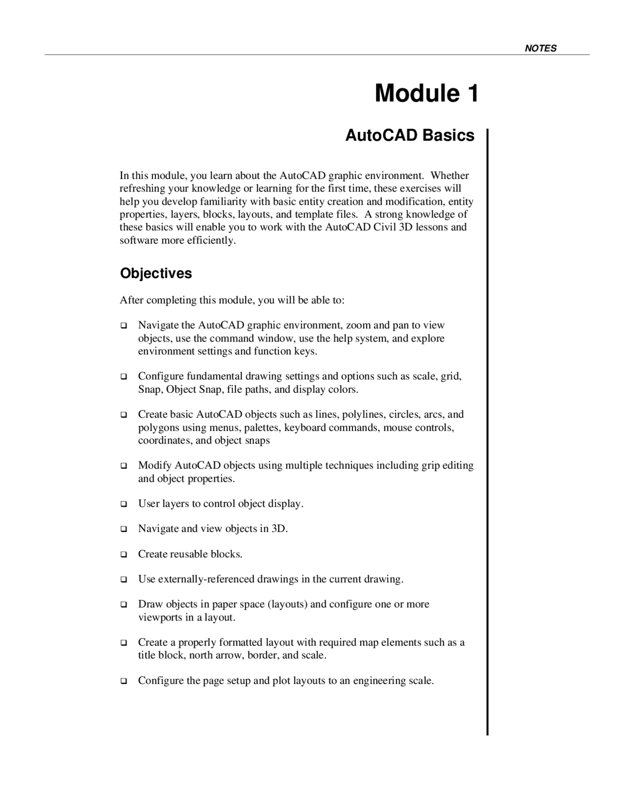Autocad Lecture Note Notes on AutoCAD Basics - Cad Tools for Civil Engineering Design | CEE ...