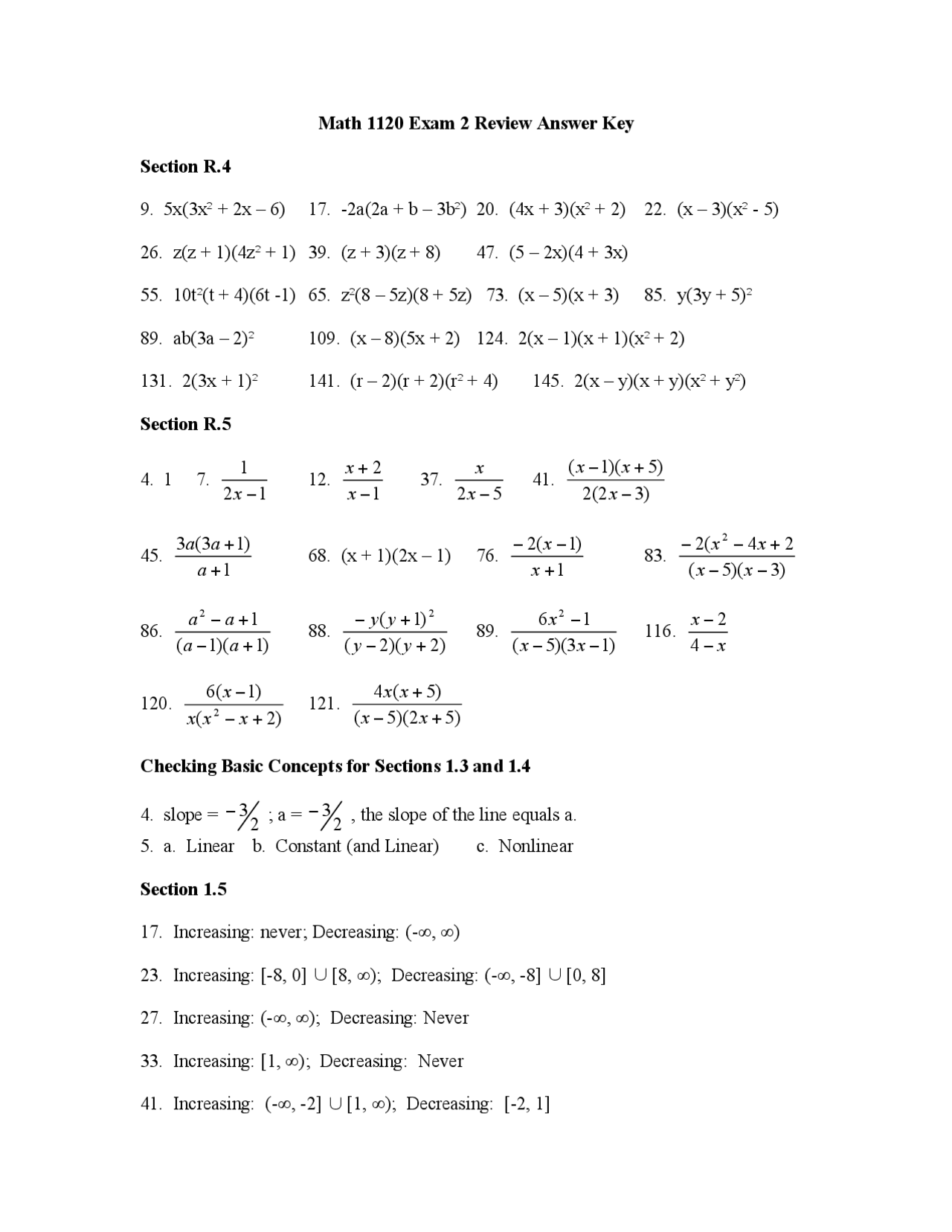 College Test Math Answer Key Exam 2 with Answer Key - College Algebra I | MATH 1120 | Exams Algebra ...