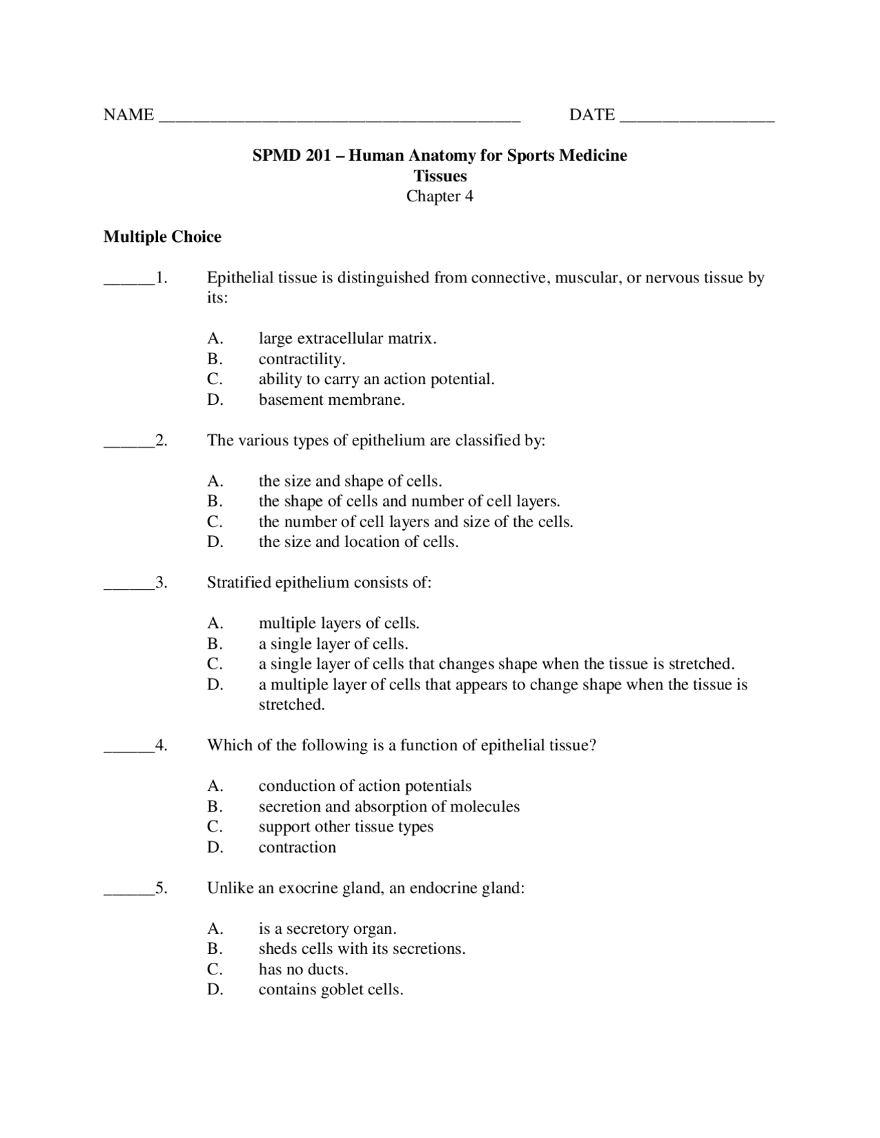 Multiple Choice Questions on Human Anatomy for Sports and Medicine ...